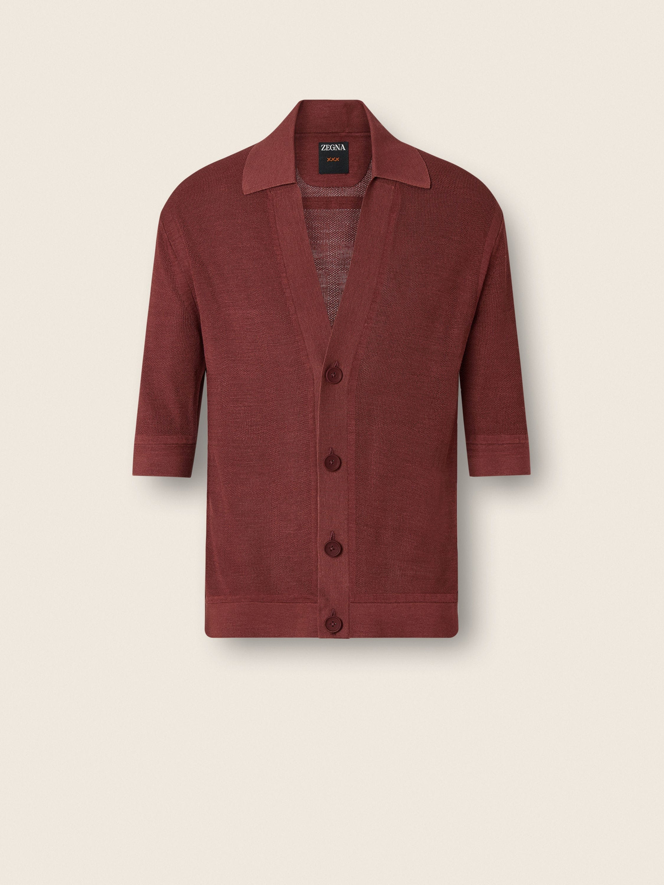 Zegna Dark Burgundy Oasi Lino Polo Shirt