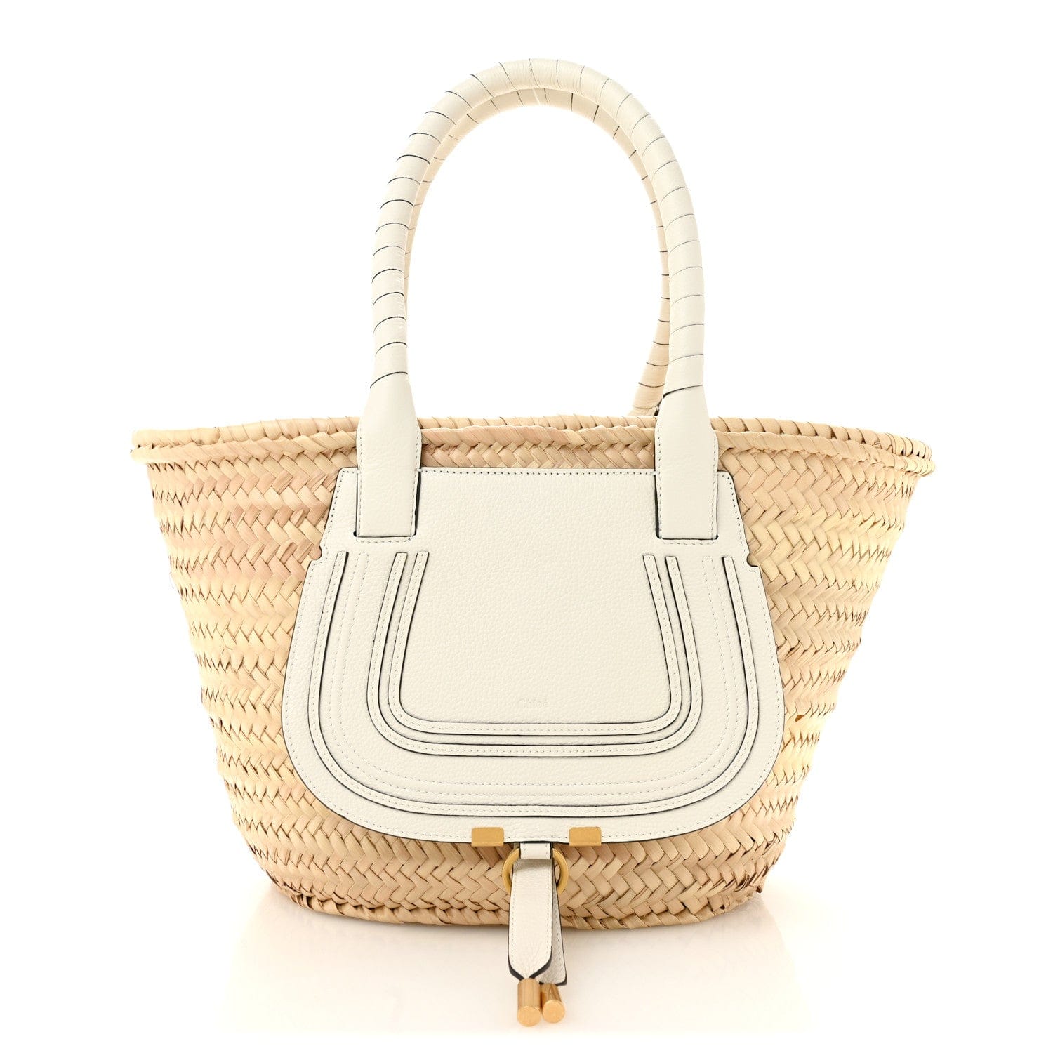 Chloe Raffia Grain Calfskin Medium Marcie Basket White