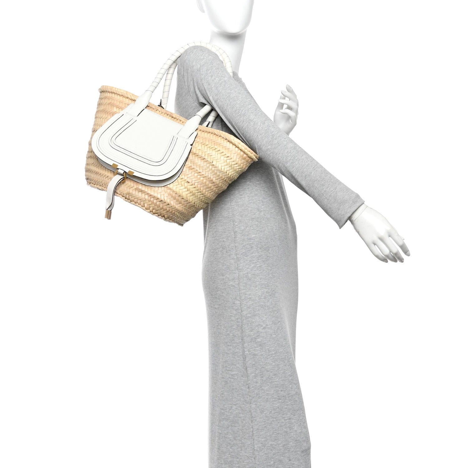 Chloe Raffia Grain Calfskin Medium Marcie Basket White