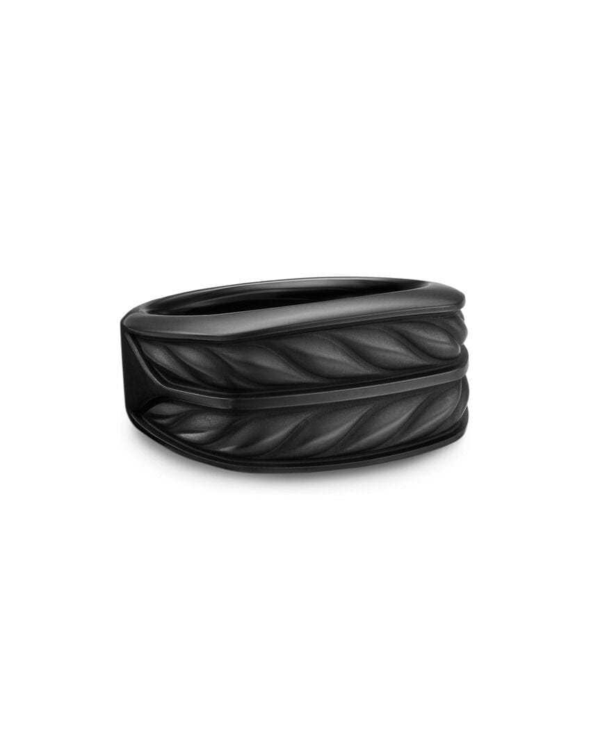 David Yurman Chevron Three Sided Signet Ring in Black Titanium, 12.5 mm, Size 8