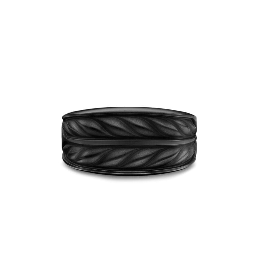 David Yurman Chevron Three Sided Signet Ring in Black Titanium, 12.5 mm, Size 8