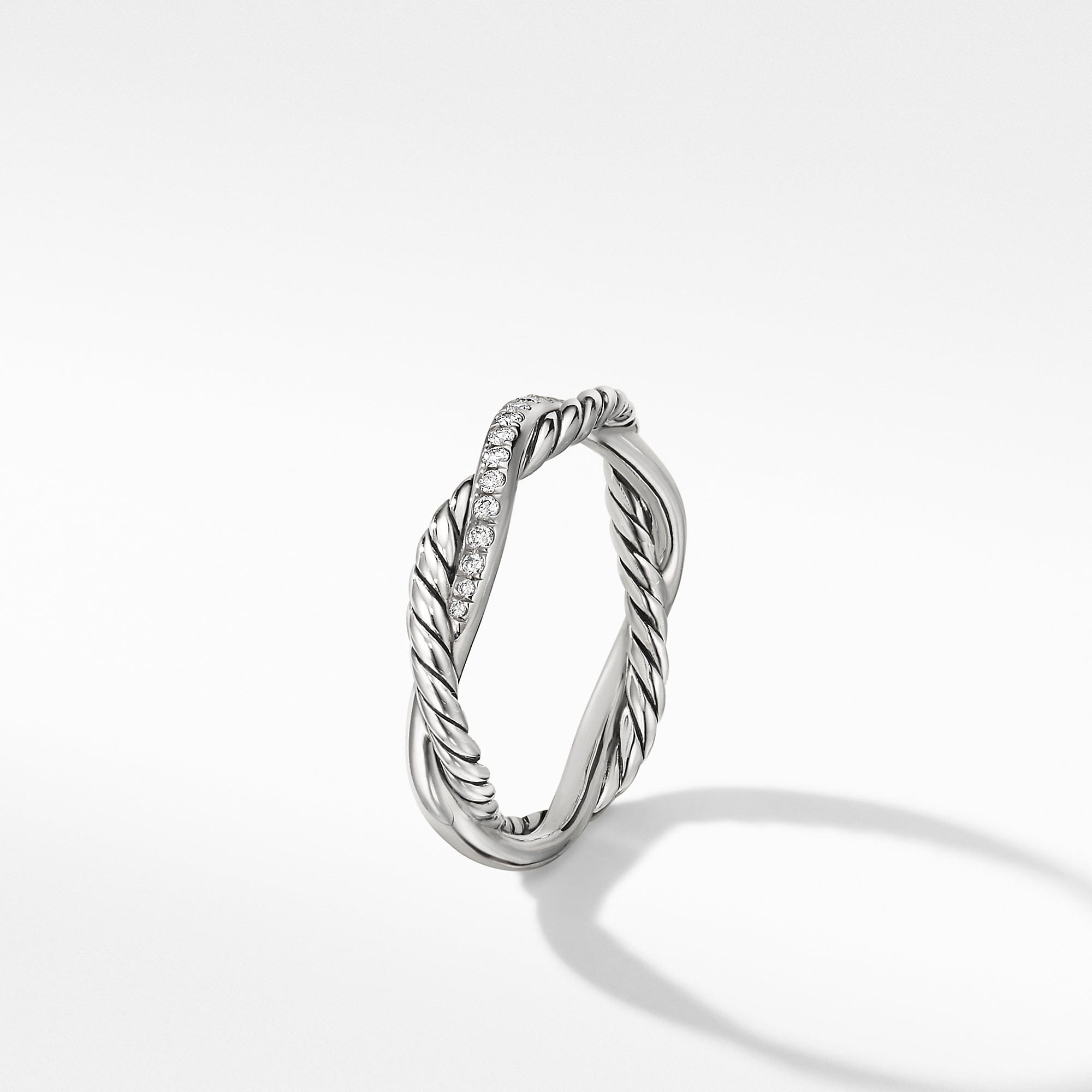 David Yurman Petite Infinity Twisted Ring with Pavé Diamonds, Size 7