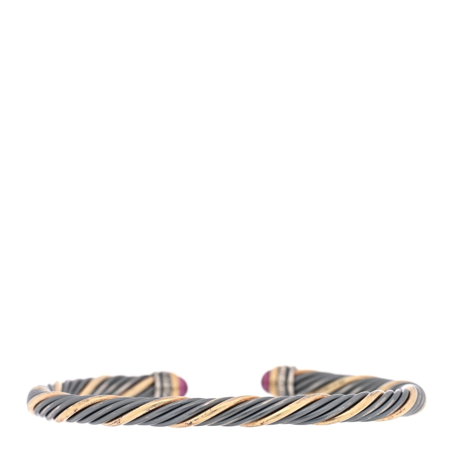 David Yurman Darkened Sterling Silver 18K Yellow Gold Pink Tourmaline 5 mm Cable Bracelet