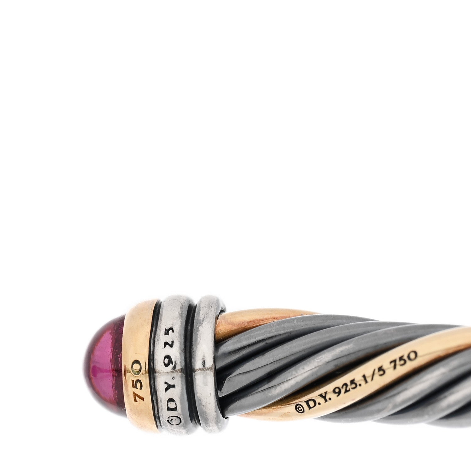 David Yurman Darkened Sterling Silver 18K Yellow Gold Pink Tourmaline 5 mm Cable Bracelet