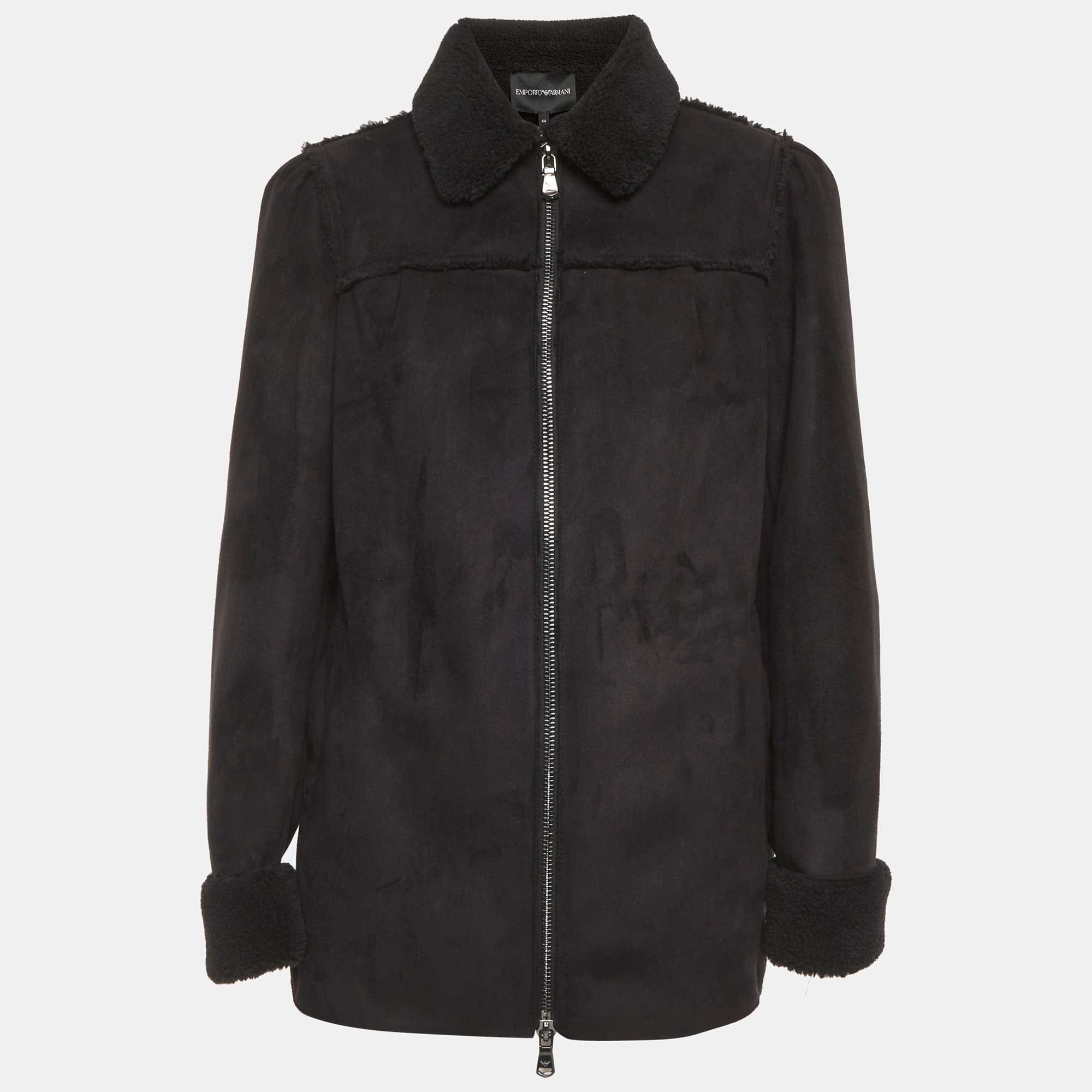 Emporio Armani Black Fleece Suede Zip Up Jacket