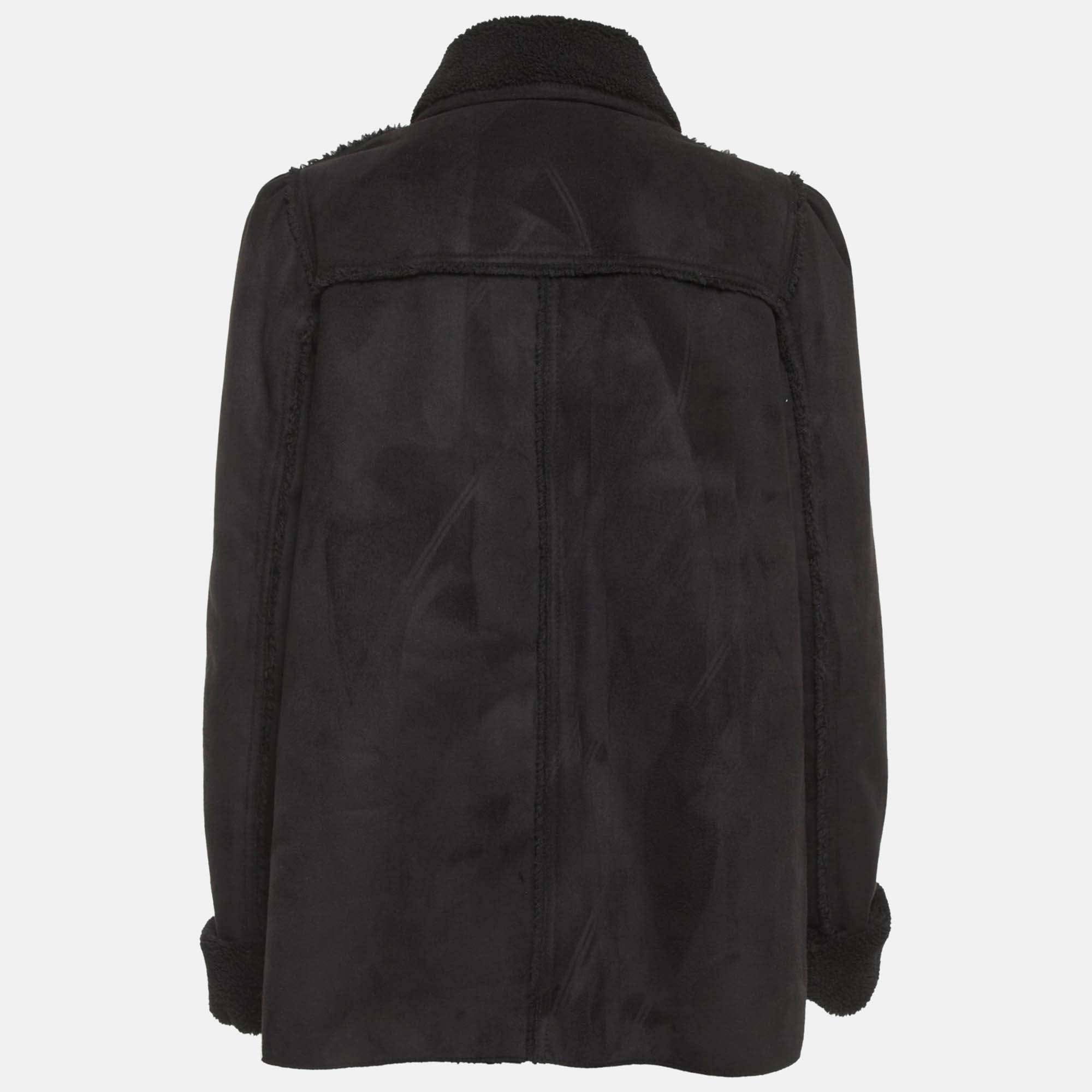 Emporio Armani Black Fleece Suede Zip Up Jacket