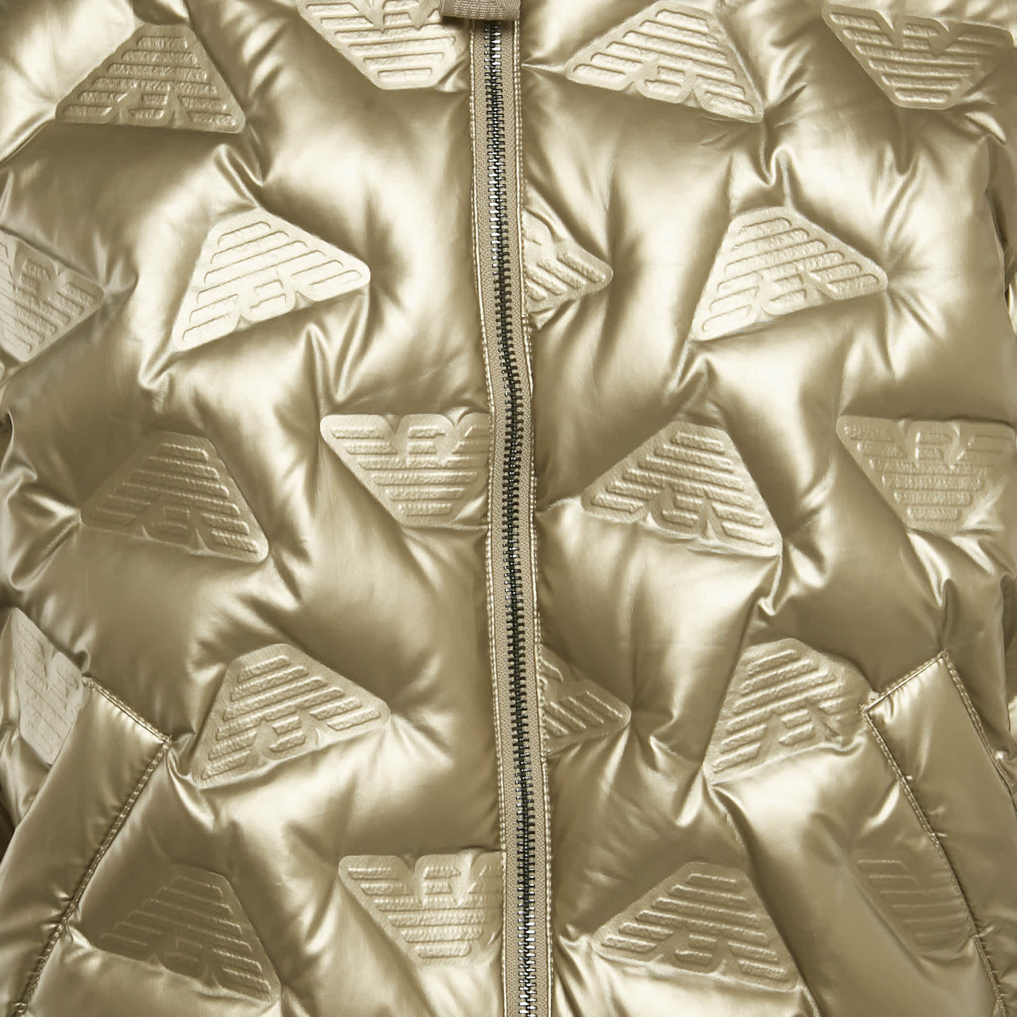 Emporio Armani Metallic Gold Synthetic Debossed Monogram Quilted Jacket
