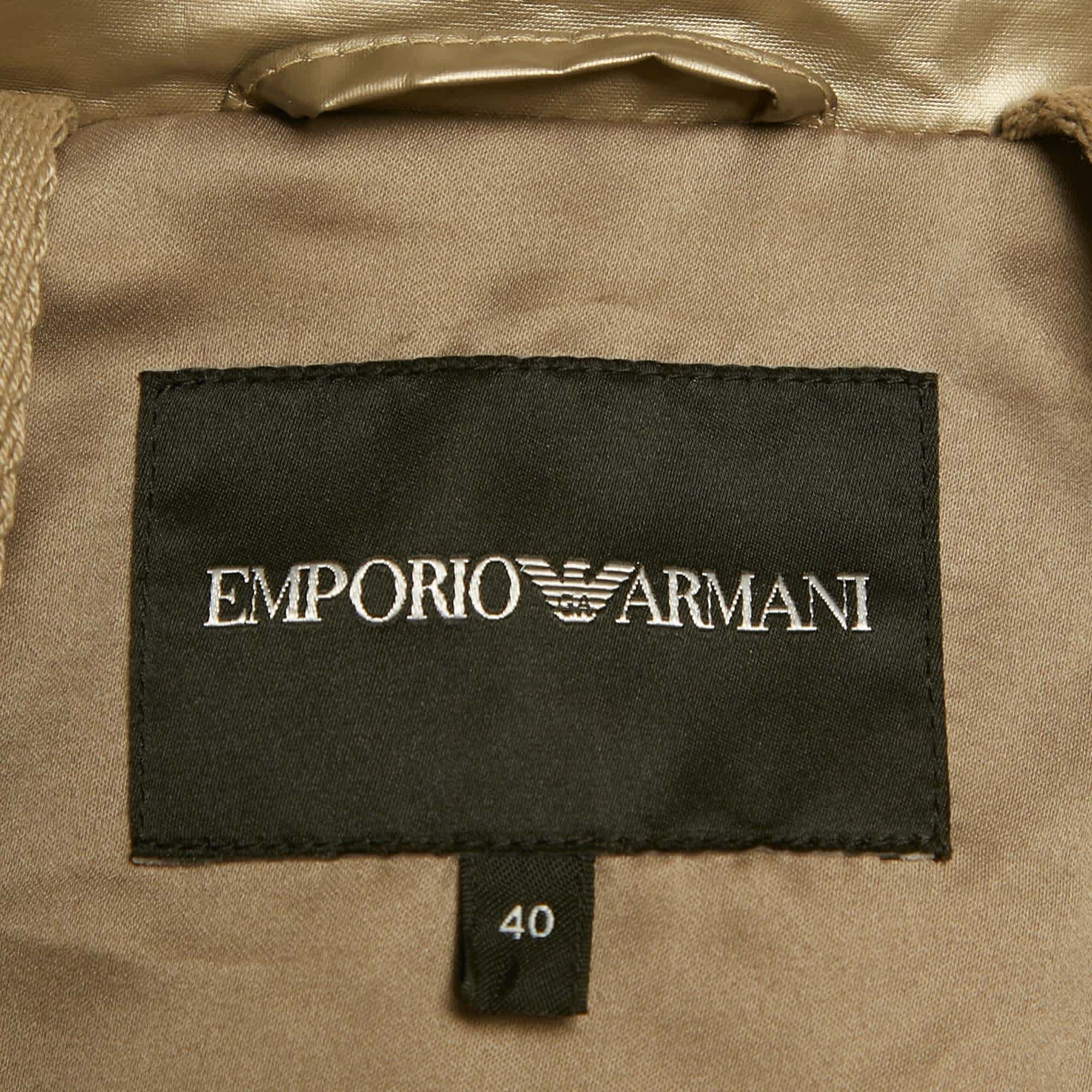 Emporio Armani Metallic Gold Synthetic Debossed Monogram Quilted Jacket