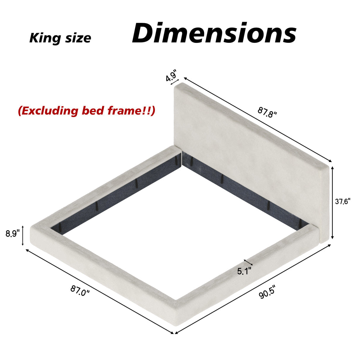 Off-White Streamdale AirFrame King Frameless Bed Surround, 8.7" Cloud Cushion, Off - white