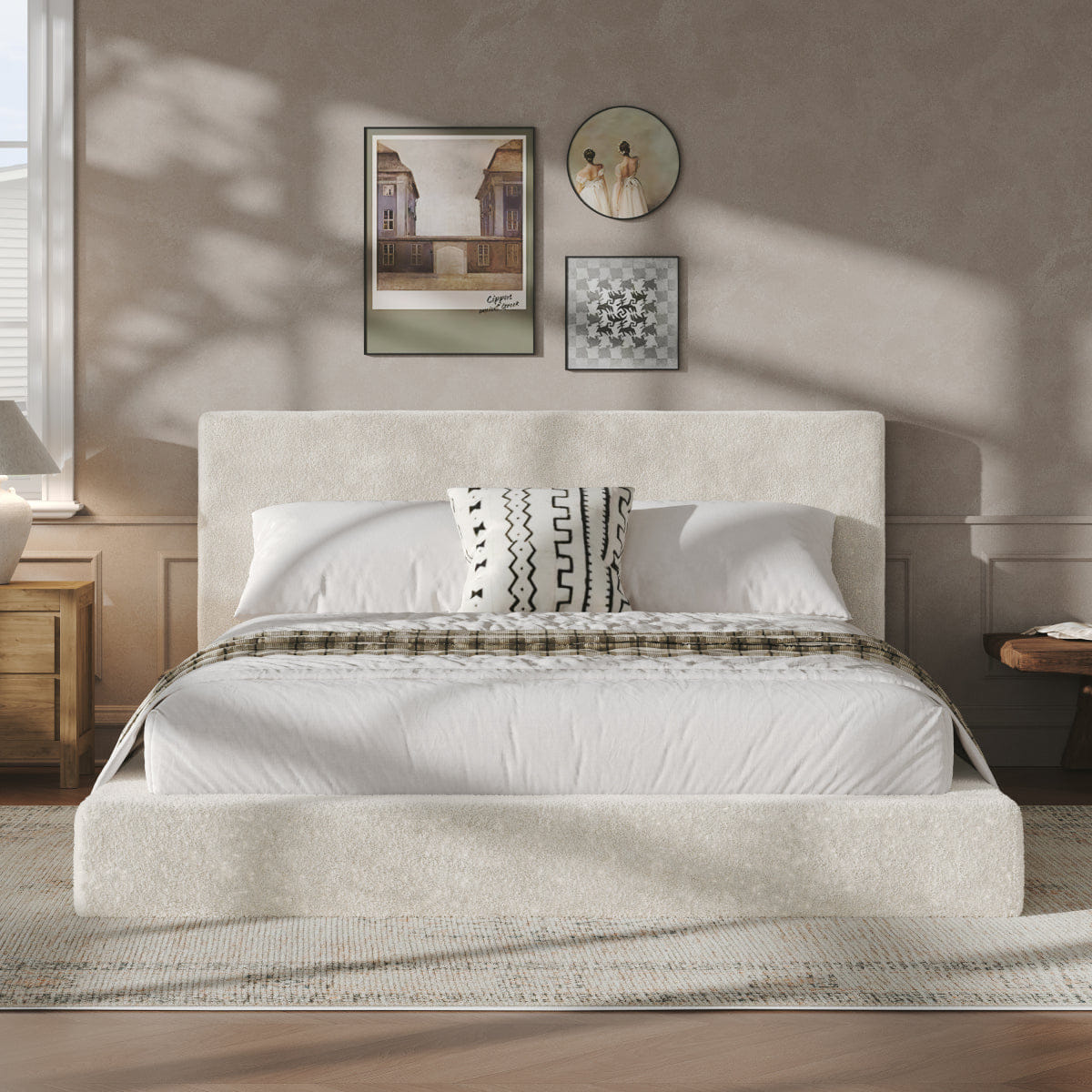 Off-White Streamdale AirFrame Queen Frameless Bed Surround, Cloud Upholstered, Off - White