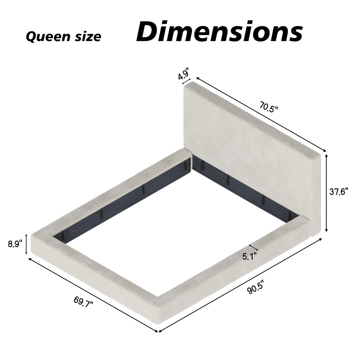 Off-White Streamdale AirFrame Queen Frameless Bed Surround, Cloud Upholstered, Off - White