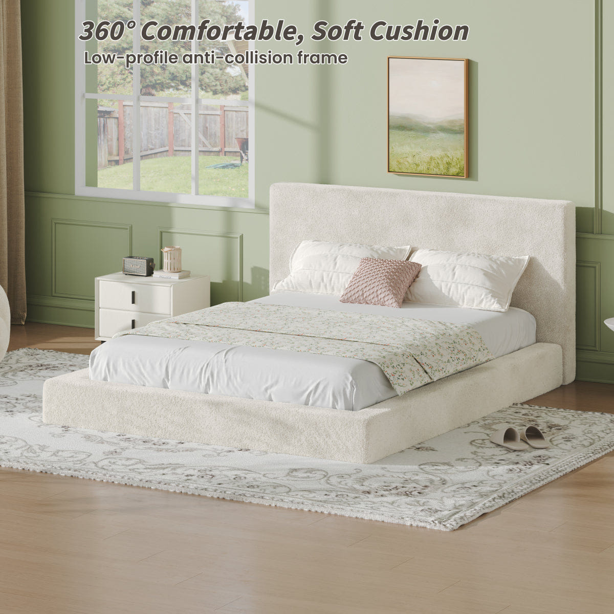 Off-White Streamdale AirFrame Queen Frameless Bed Surround, Cloud Upholstered, Off - White