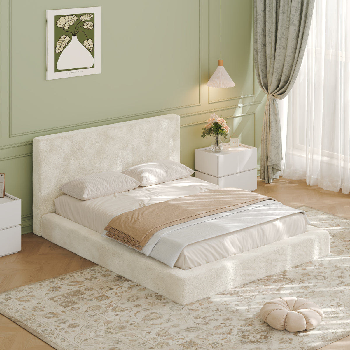 Off-White Streamdale AirFrame Queen Frameless Bed Surround, Cloud Upholstered, Off - White