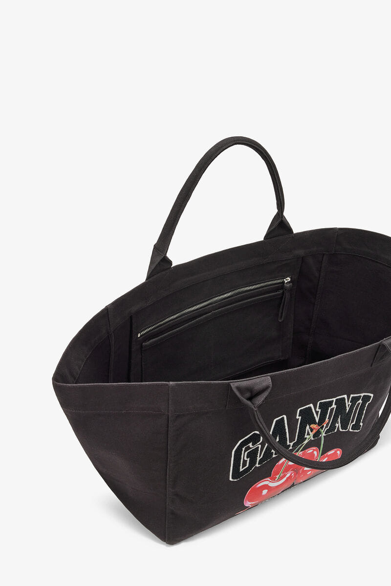 Ganni Phantom Black Xxl Cherry Tote