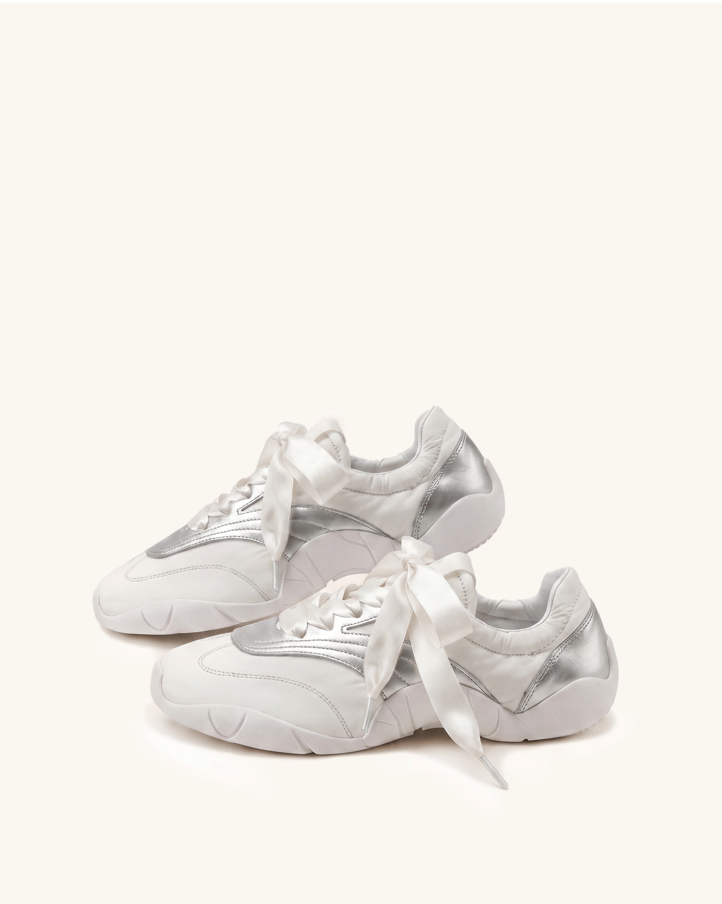 Jw Pei Flavia Ribbon Lace Ballerina Sneakers White Silver