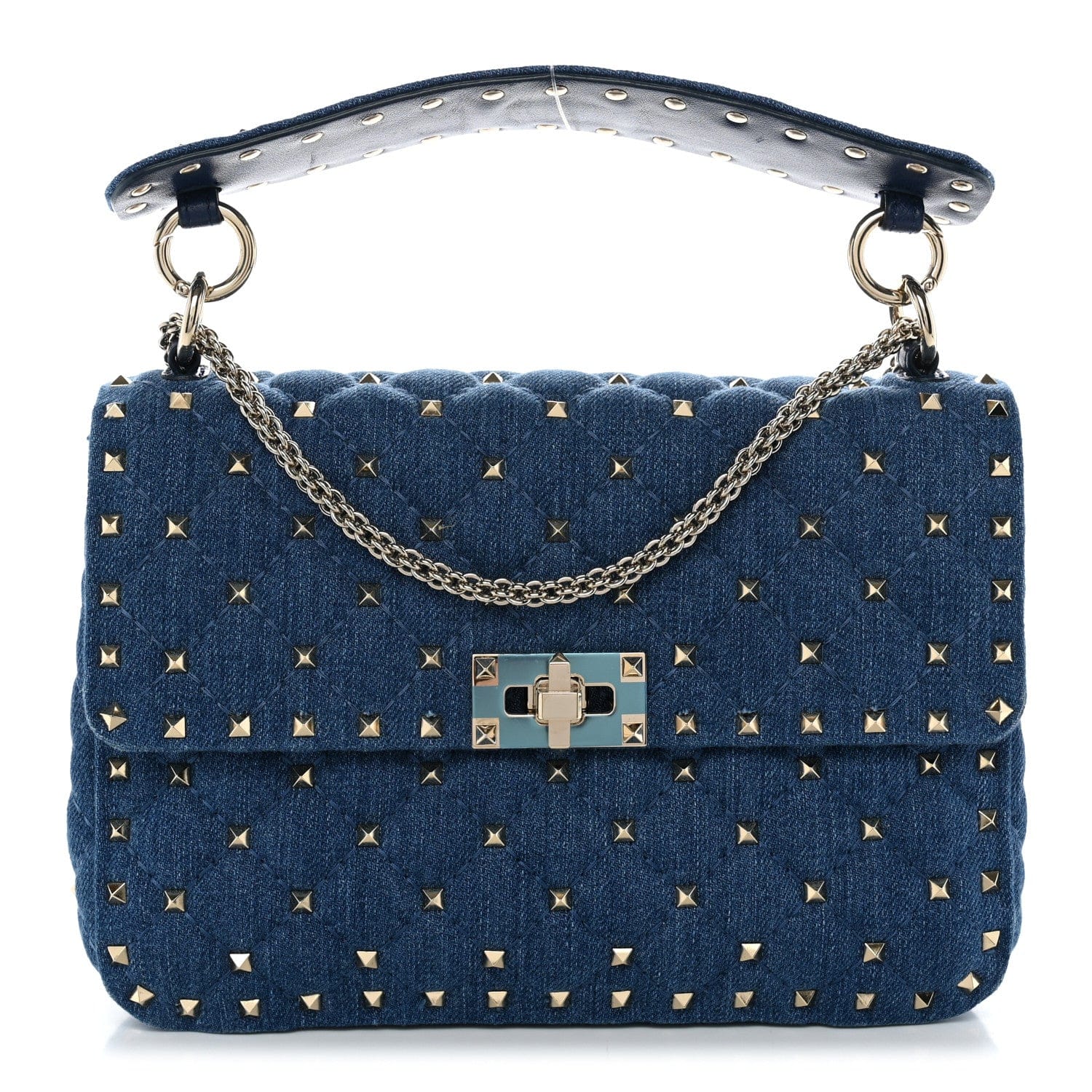Valentino Garavani Denim Medium Rockstud Spike Shoulder Bag Denim