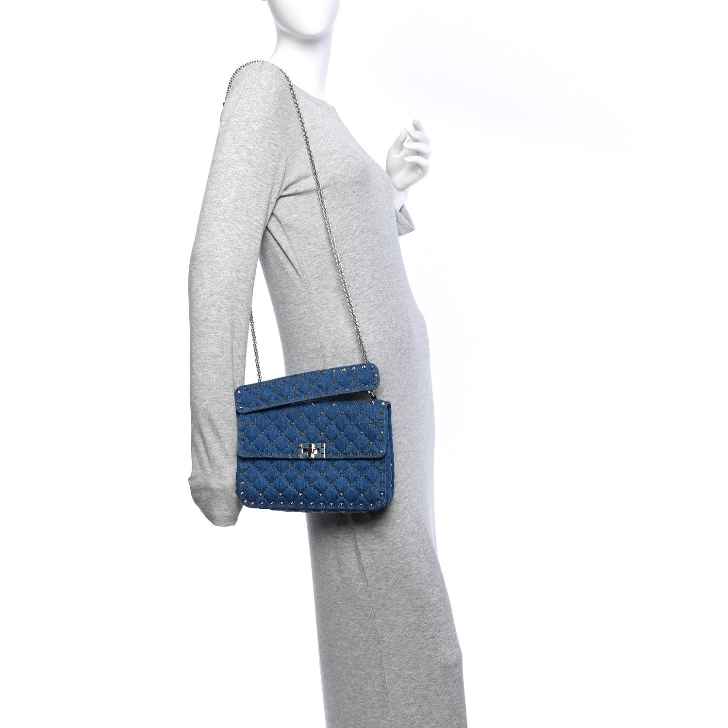 Valentino Garavani Denim Medium Rockstud Spike Shoulder Bag Denim