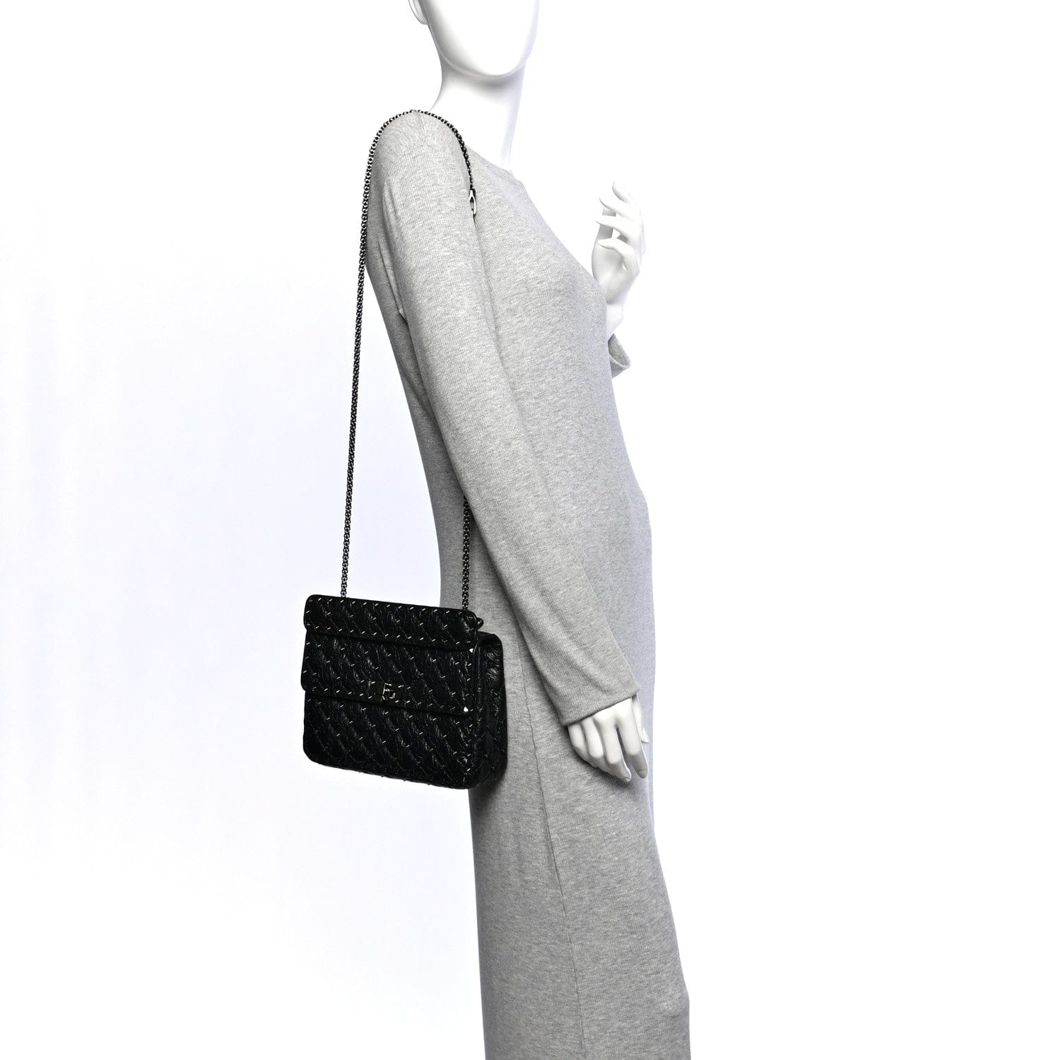 Valentino Garavani Craquele Nappa Medium Rockstud Spike Shoulder Bag Black