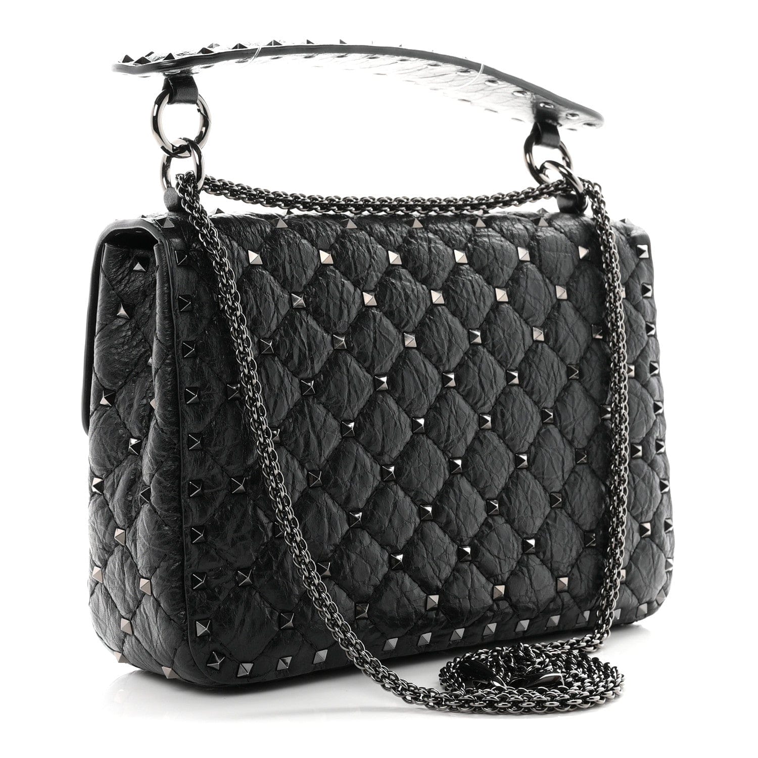 Valentino Garavani Craquele Nappa Medium Rockstud Spike Shoulder Bag Black
