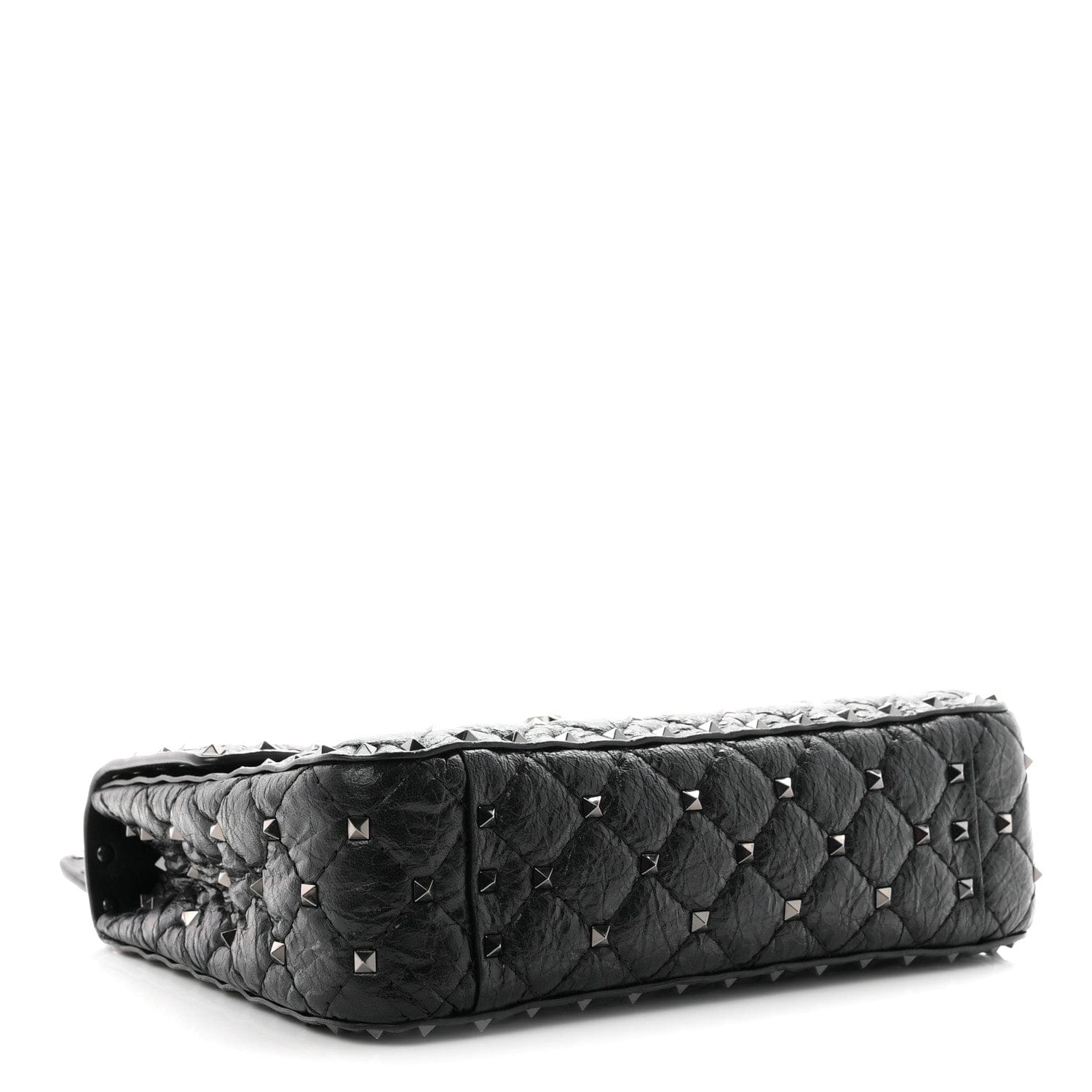 Valentino Garavani Craquele Nappa Medium Rockstud Spike Shoulder Bag Black