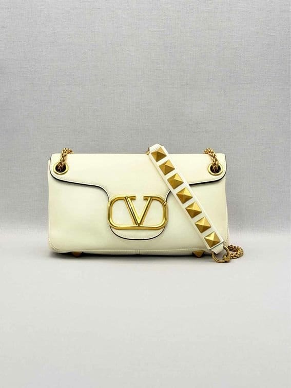 Valentino Garavani Stud Sign Cream Shoulder Bag