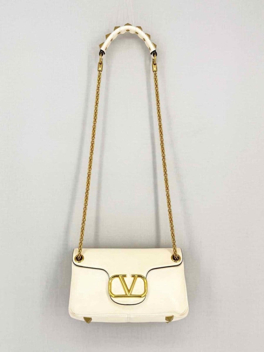 Valentino Garavani Stud Sign Cream Shoulder Bag