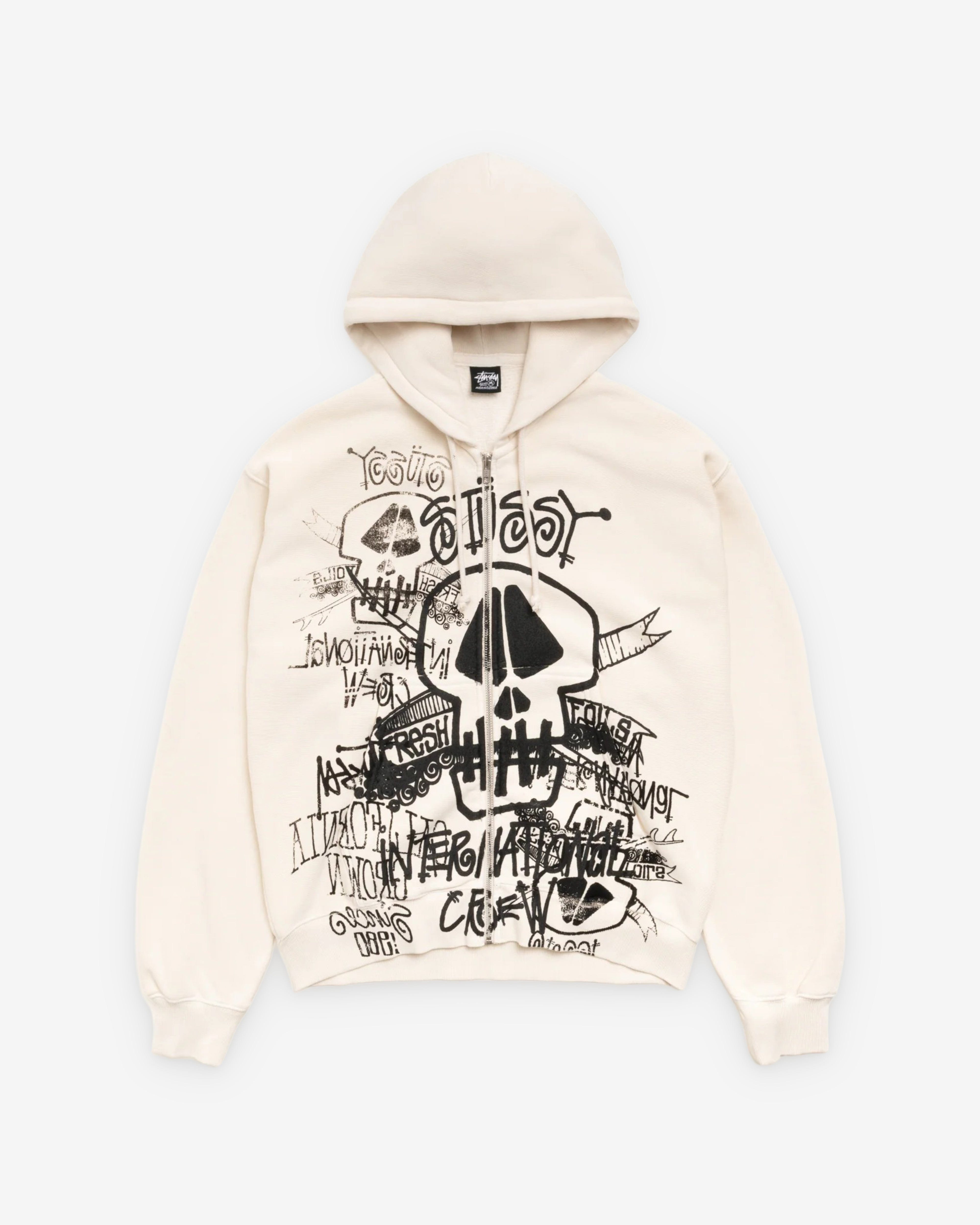 Stüssy - Men's Skulls Pigment Dyed Zip Hoodie - (Bone)