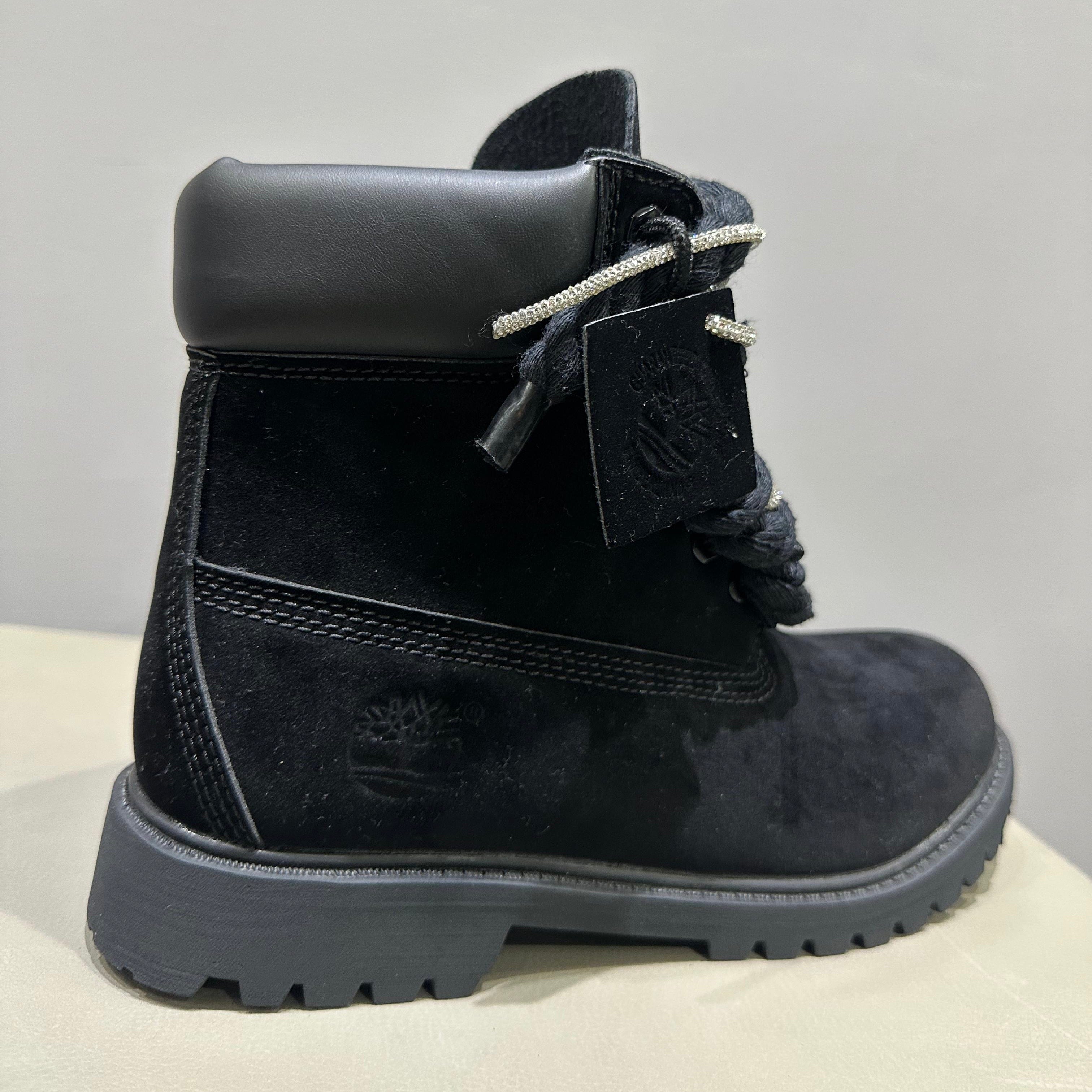 Timberland® Stivale Impermeabile Premium Black Custom Corda Black Nera Rope Laces Silver Swarovski