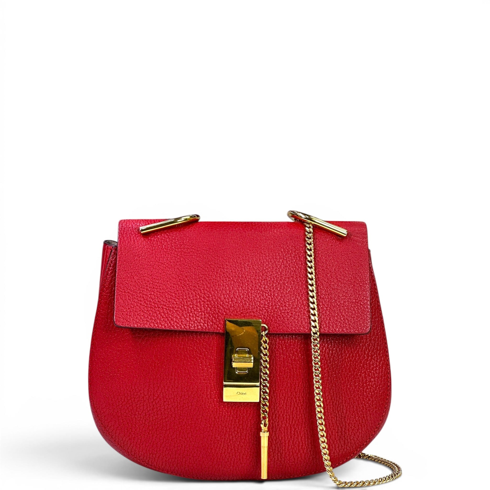 Chloé Drew Chain Shoulder Bag Red Pebbled Leather
