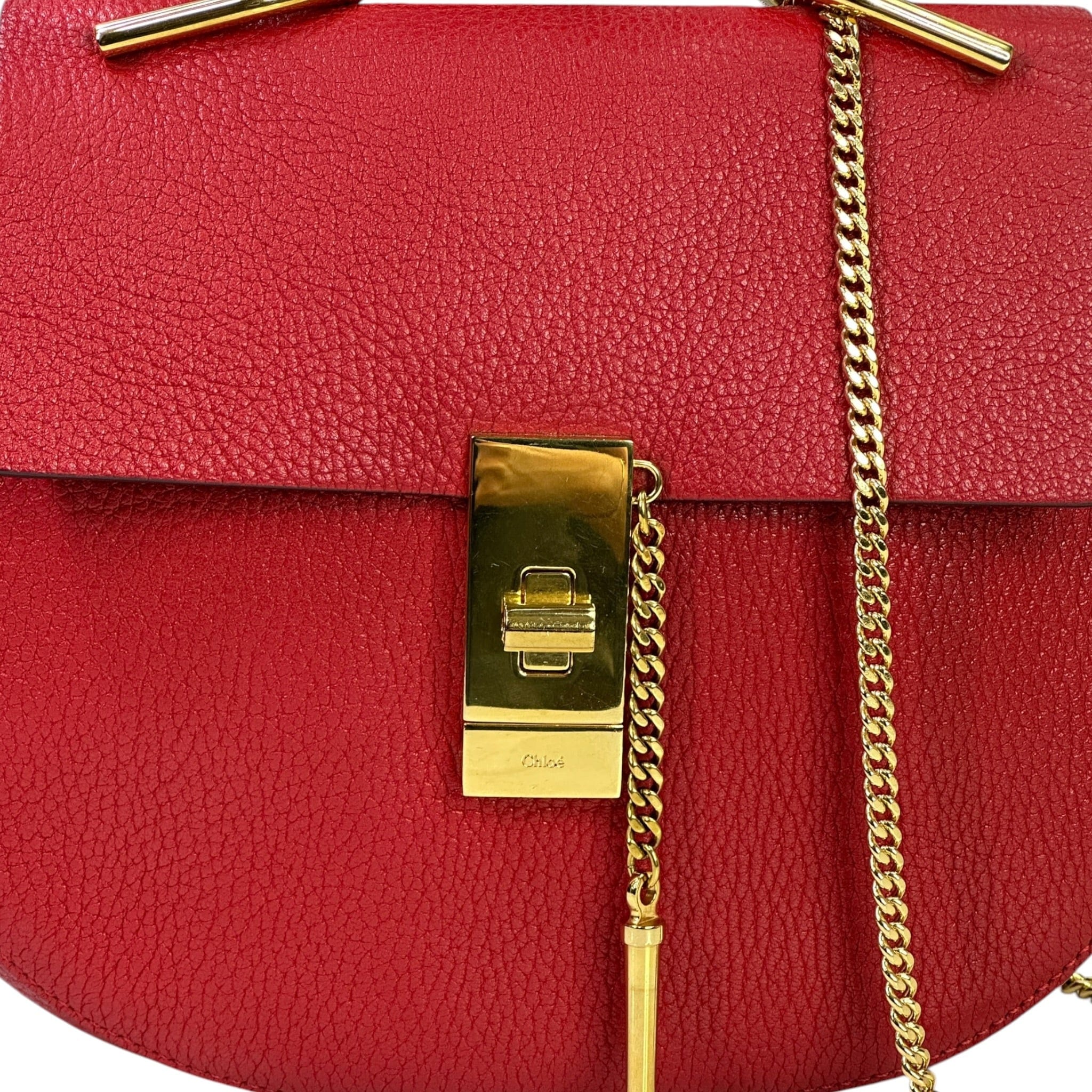 Chloé Drew Chain Shoulder Bag Red Pebbled Leather