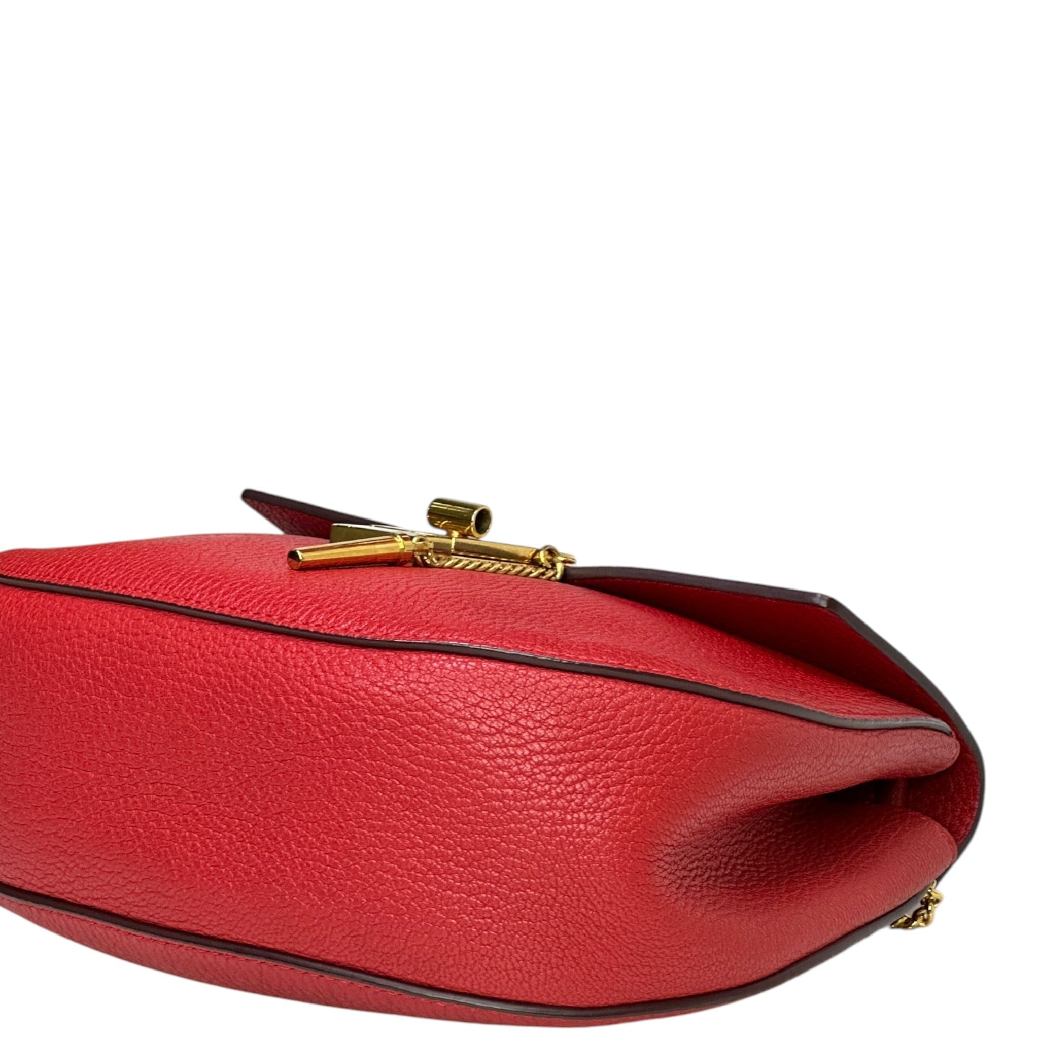 Chloé Drew Chain Shoulder Bag Red Pebbled Leather
