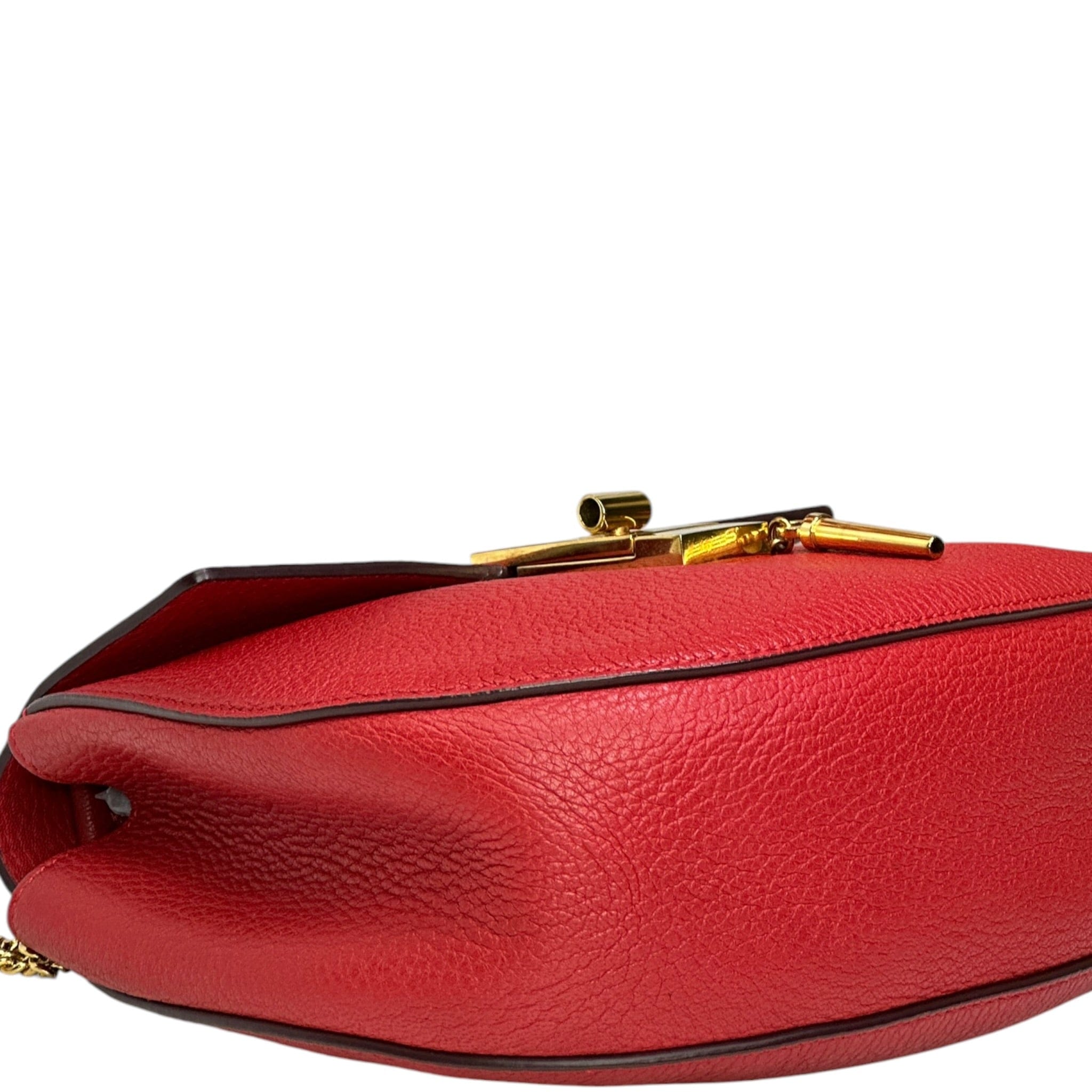 Chloé Drew Chain Shoulder Bag Red Pebbled Leather