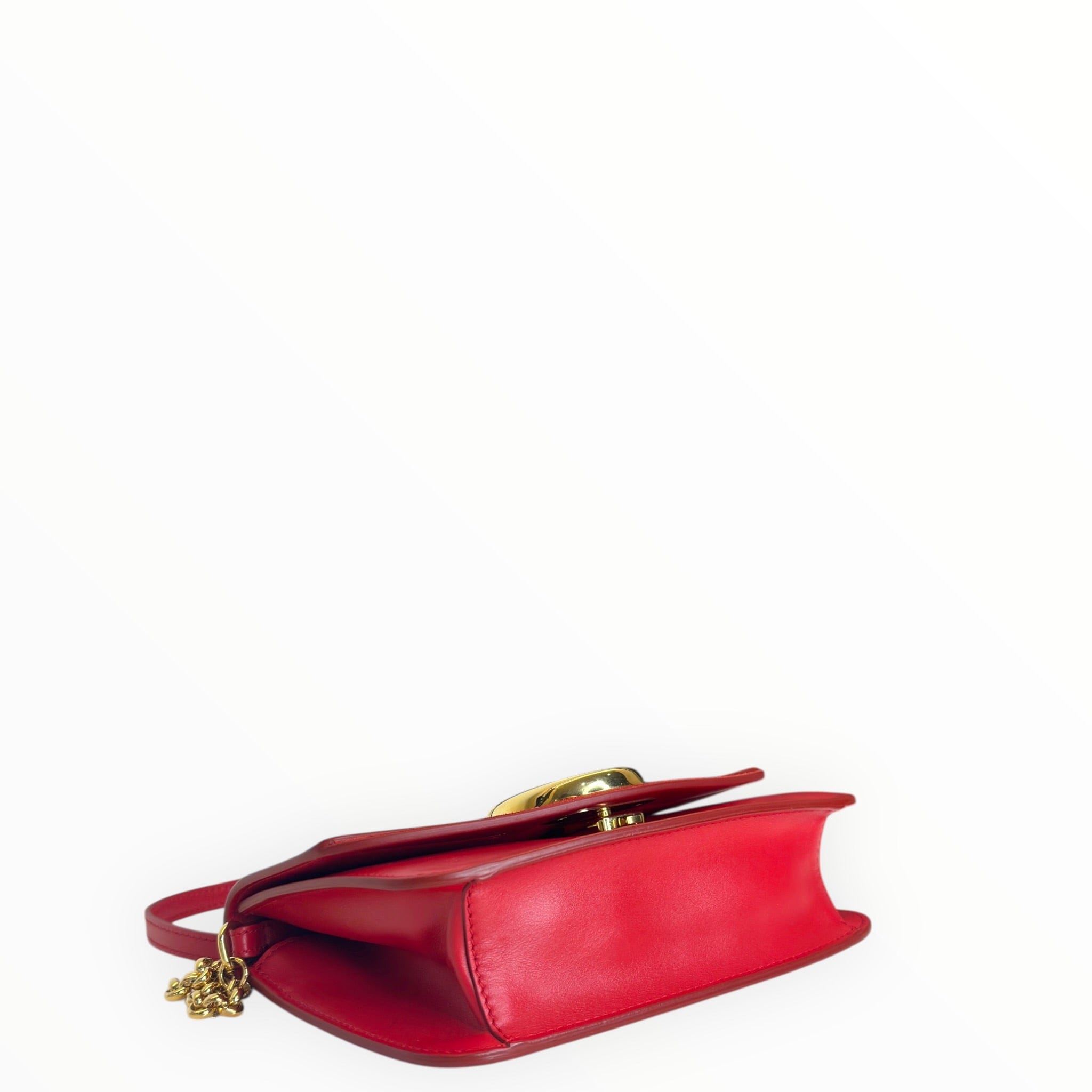 Chloé C Chain Shoulder Bag Red Suede - trimmed Leather