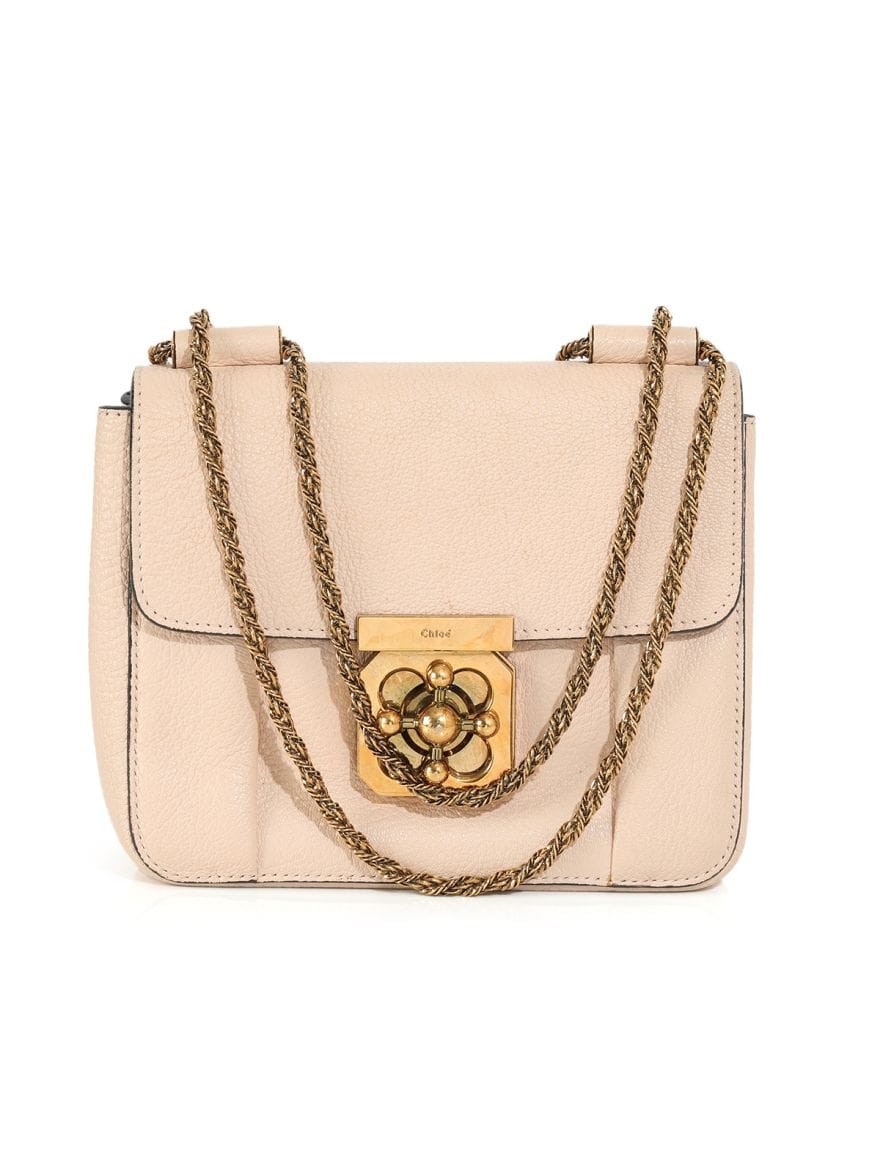 Chloe Beige Leather Small Square Elsie Chain Shoulder Bag