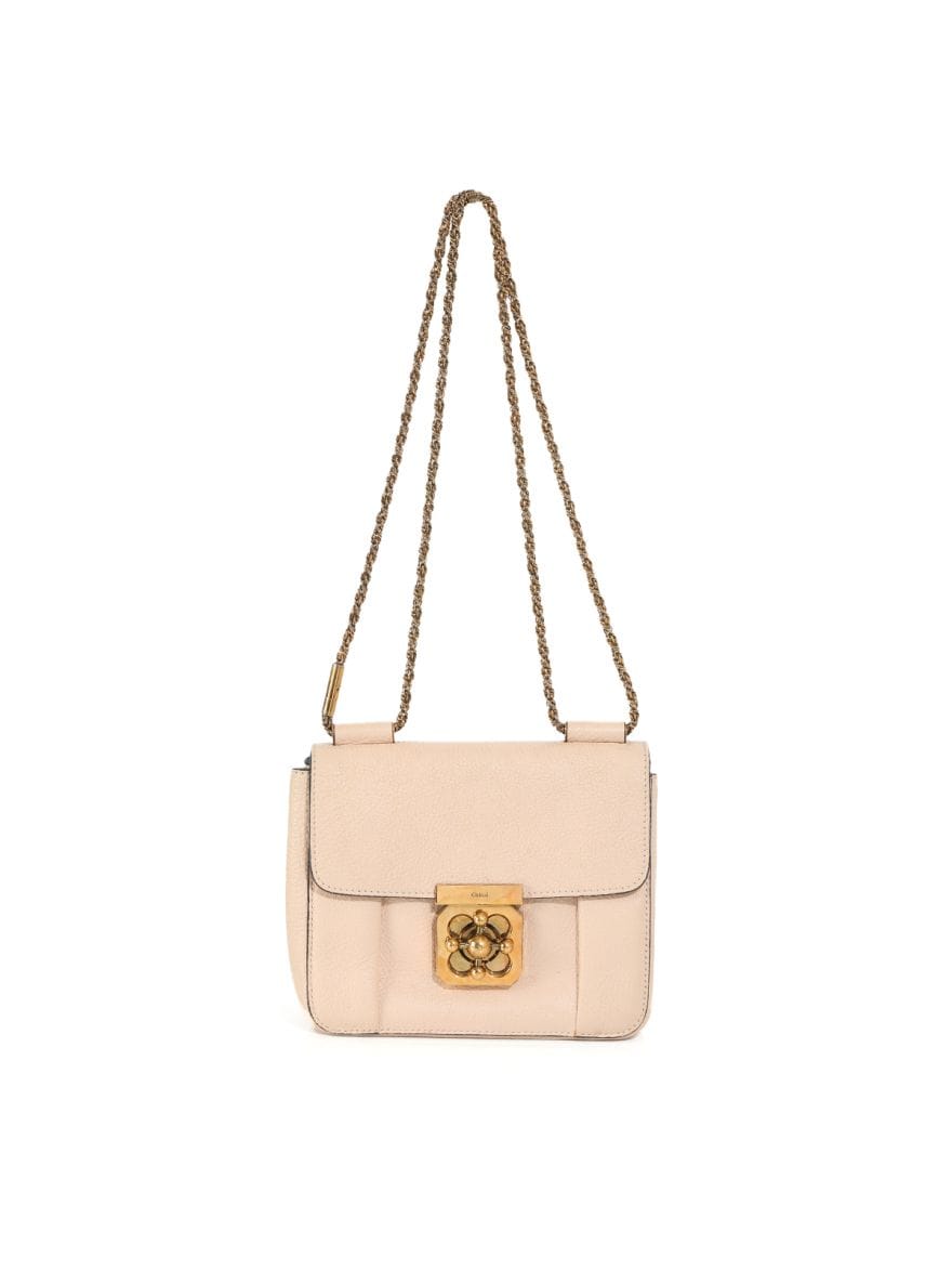 Chloe Beige Leather Small Square Elsie Chain Shoulder Bag