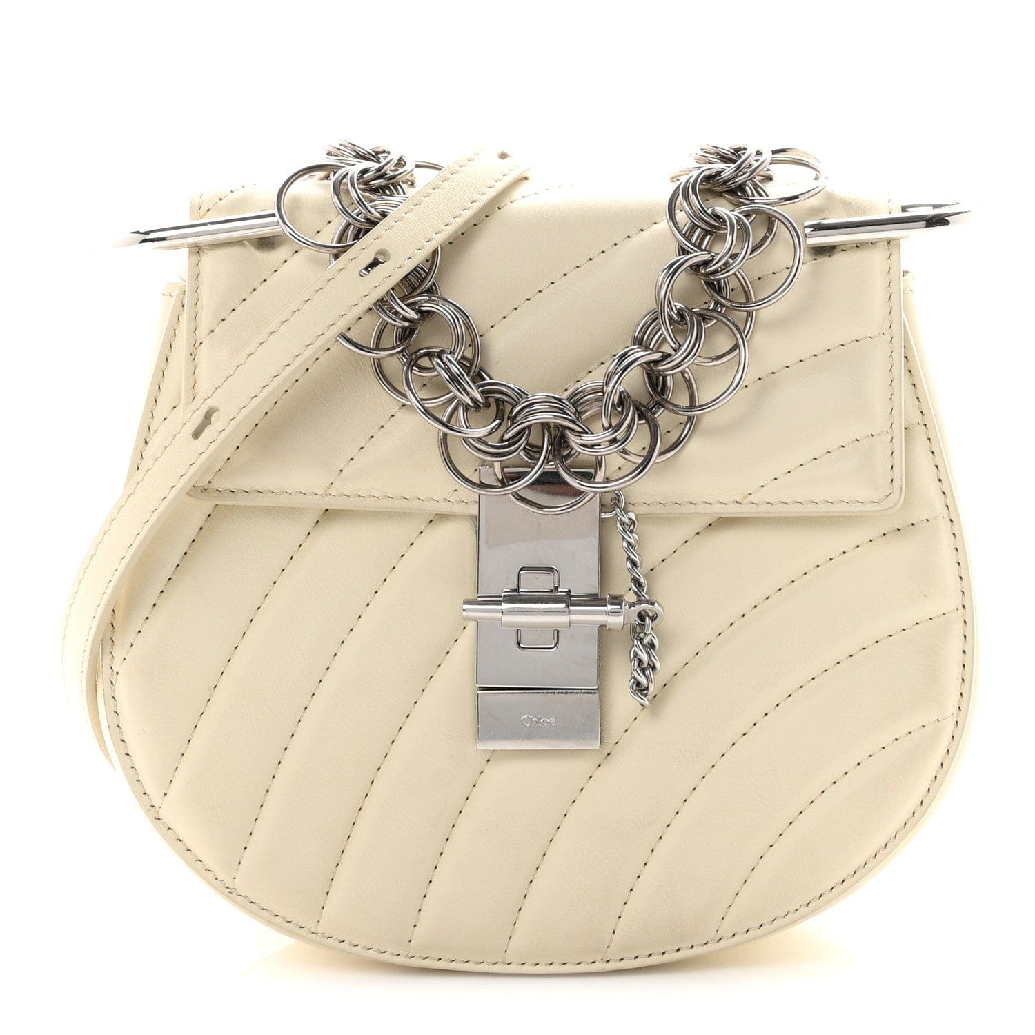 Chloe Calfskin Quilted Mini Drew Bijou Shoulder Bag Natural White