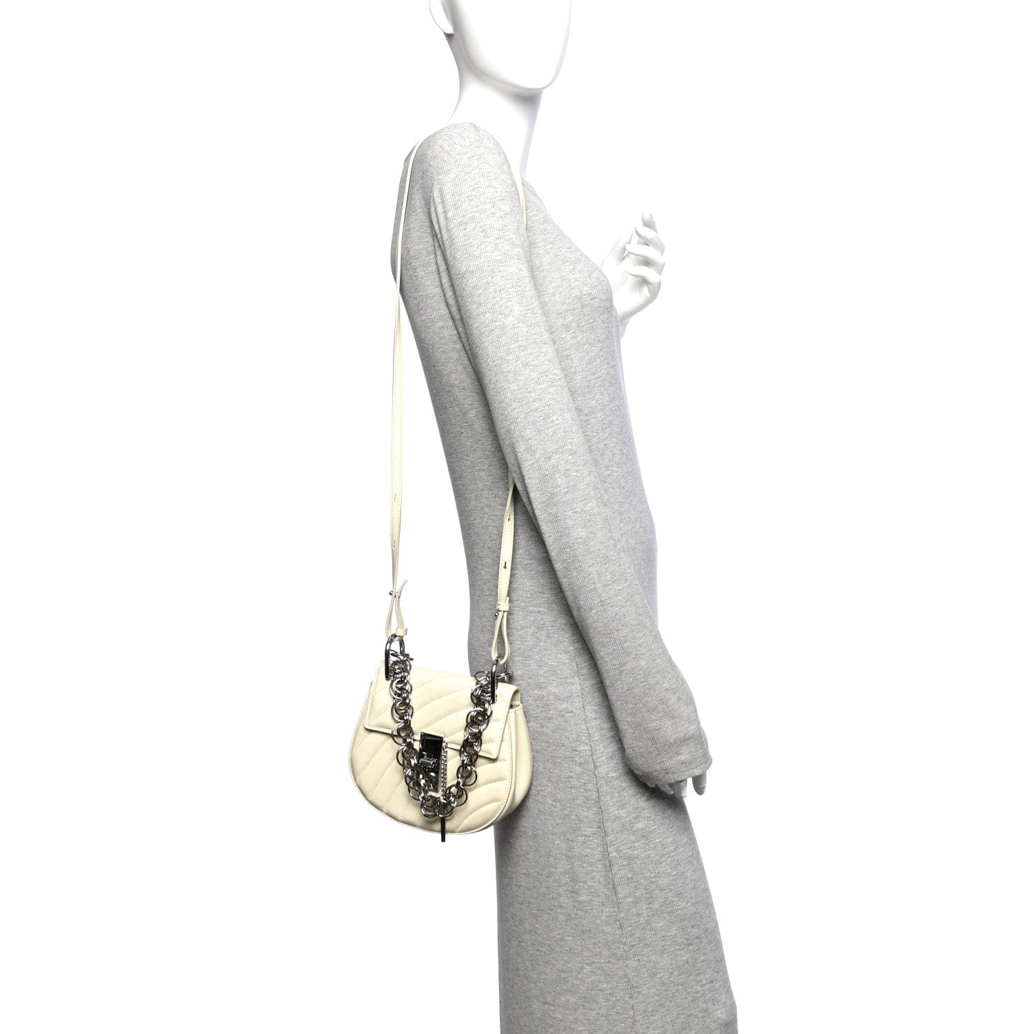 Chloe Calfskin Quilted Mini Drew Bijou Shoulder Bag Natural White