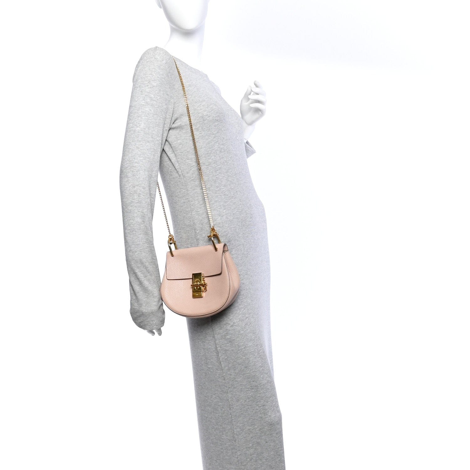 Chloe Grained Lambskin Mini Drew Shoulder Bag Cement Pink