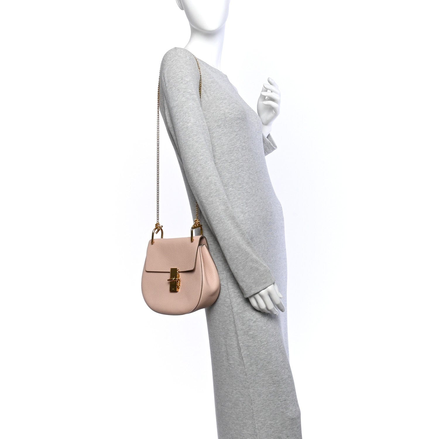Chloe Grained Lambskin Drew Shoulder Bag Cement Pink