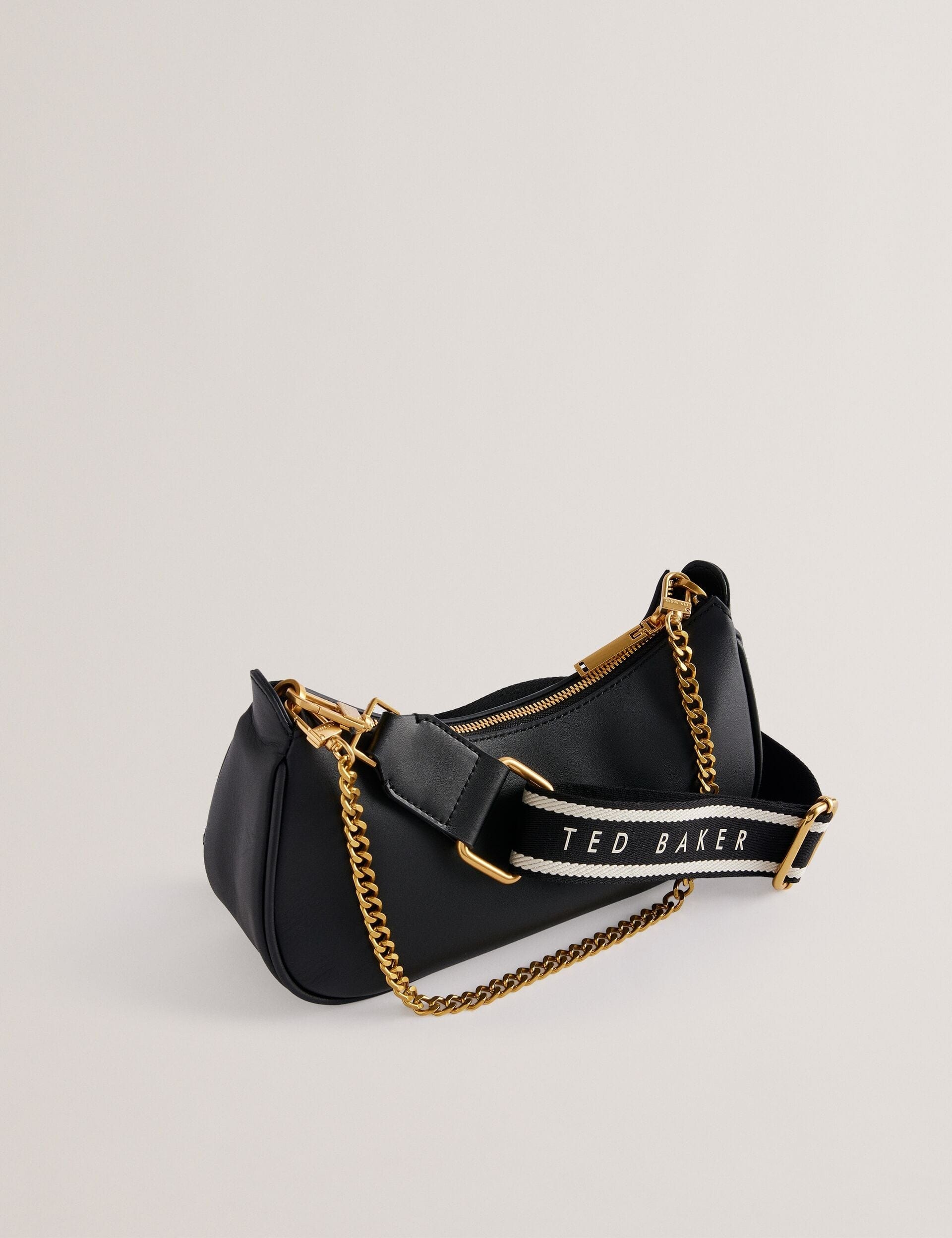 Ted Baker Essiy Leather Baguette Bag With Webbing Strap Black Women's