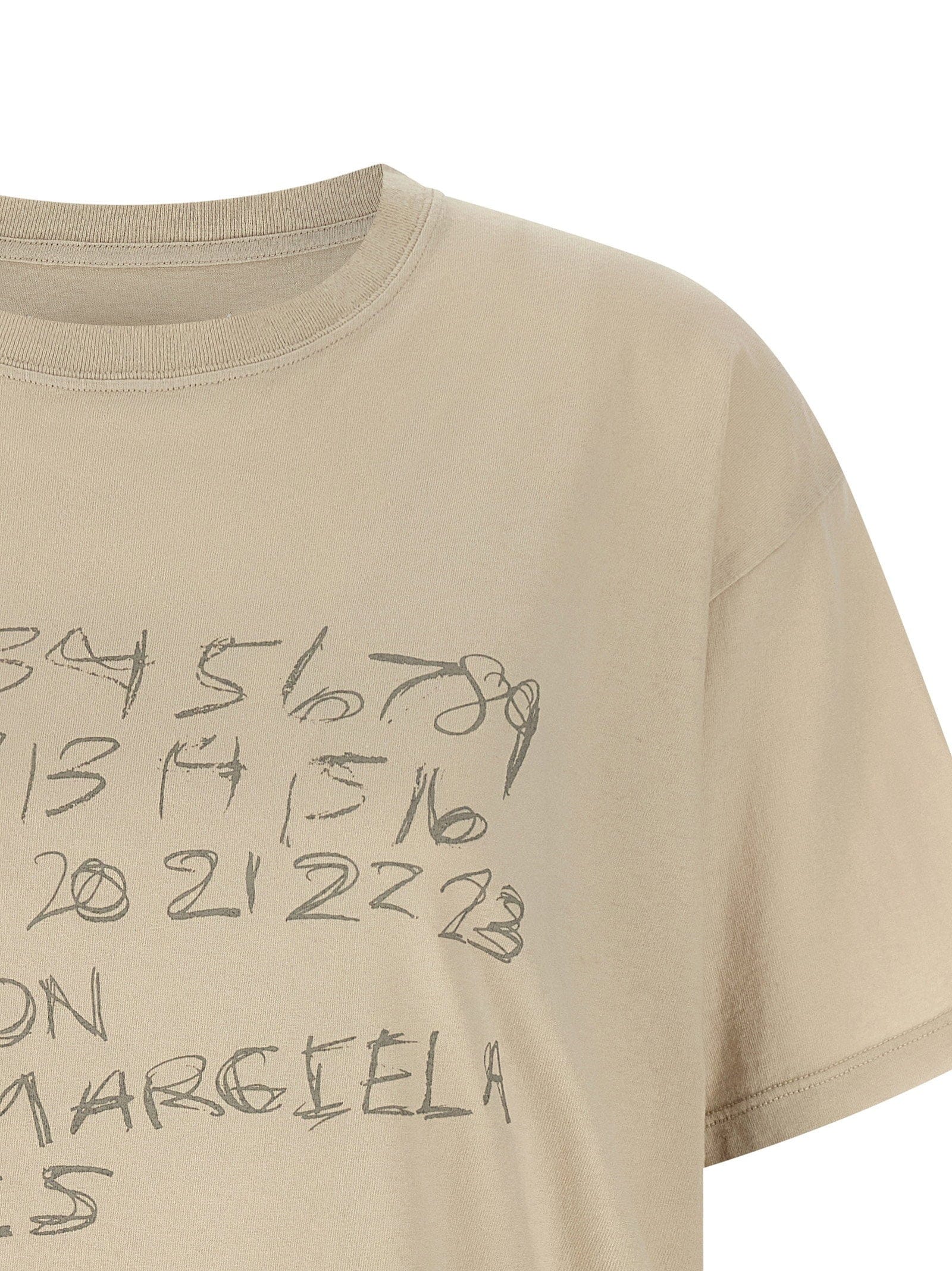 Maison Margiela Logo - Printed Cotton T - Shirt — Beige
