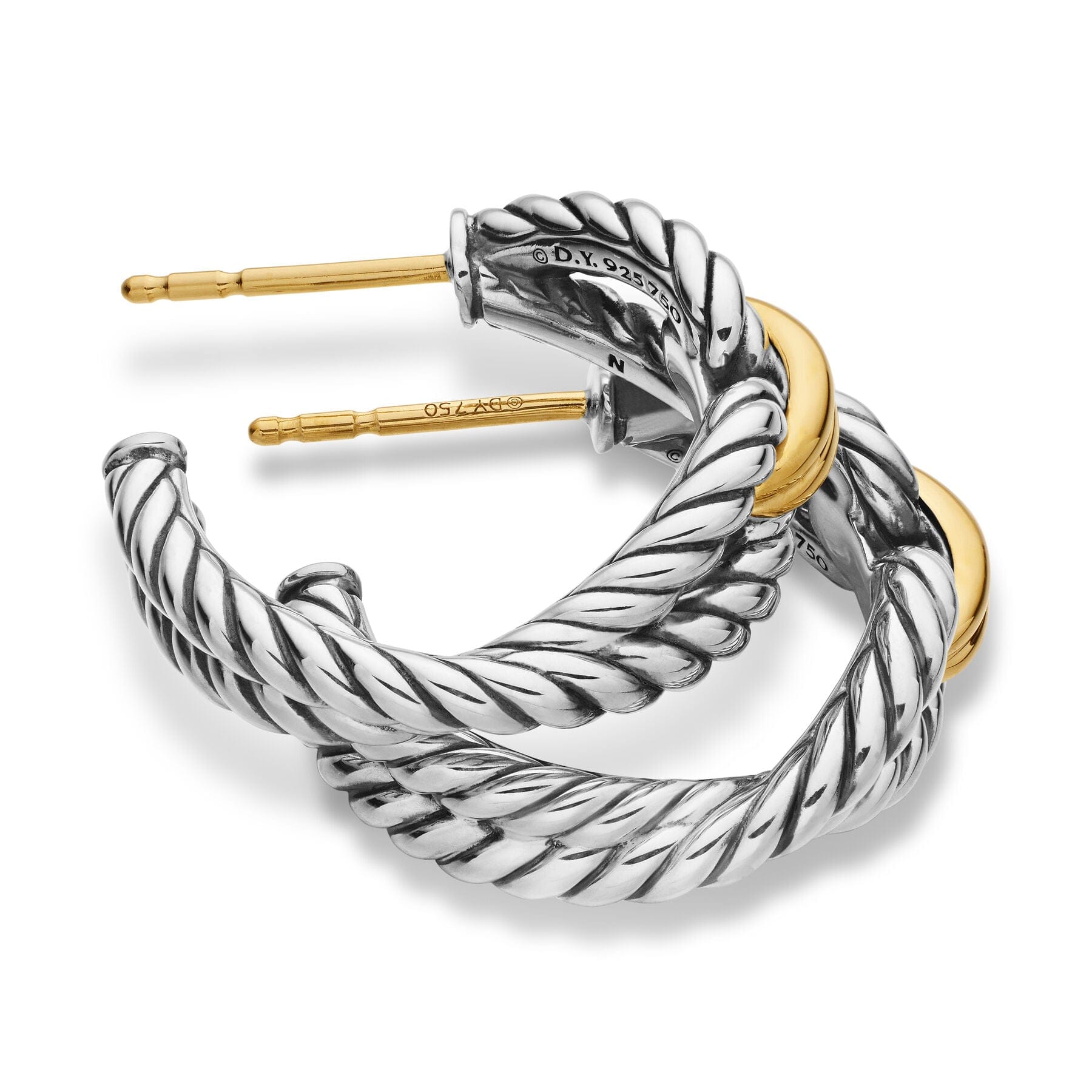 David Yurman Cable Loop Earring in Silver and 18 - Karat Yellow Gold