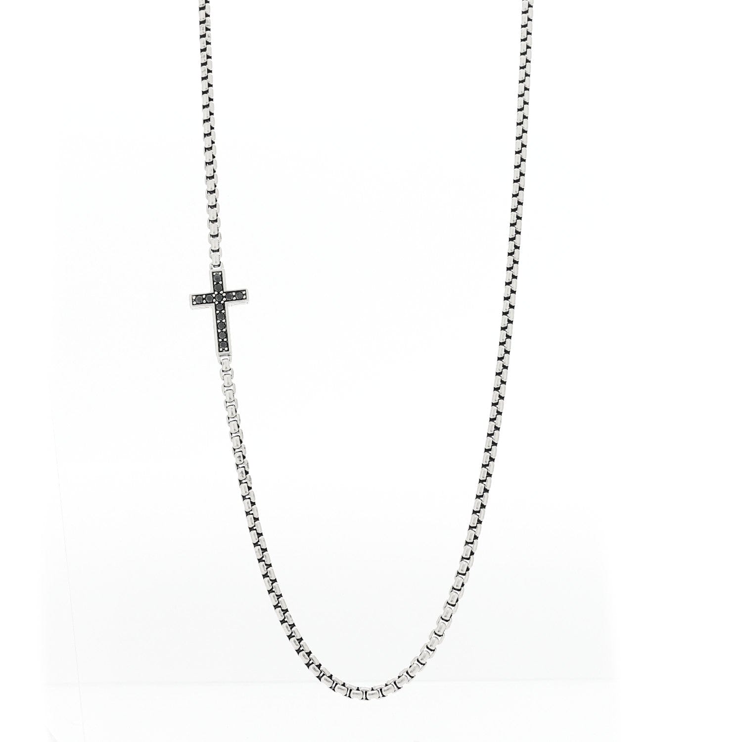 David Yurman Sterling Silver Black Diamond Streamline Cross Station Necklace 26"