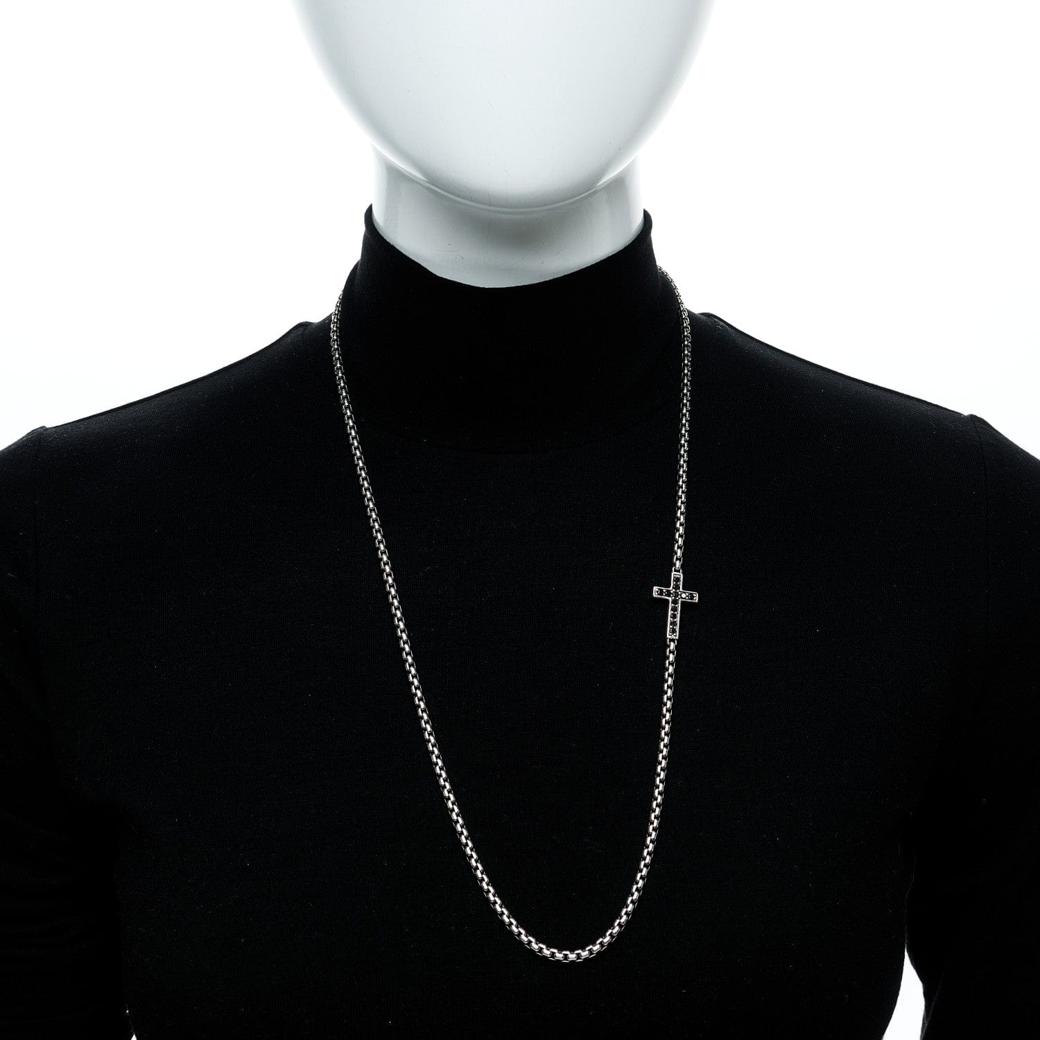 David Yurman Sterling Silver Black Diamond Streamline Cross Station Necklace 26"