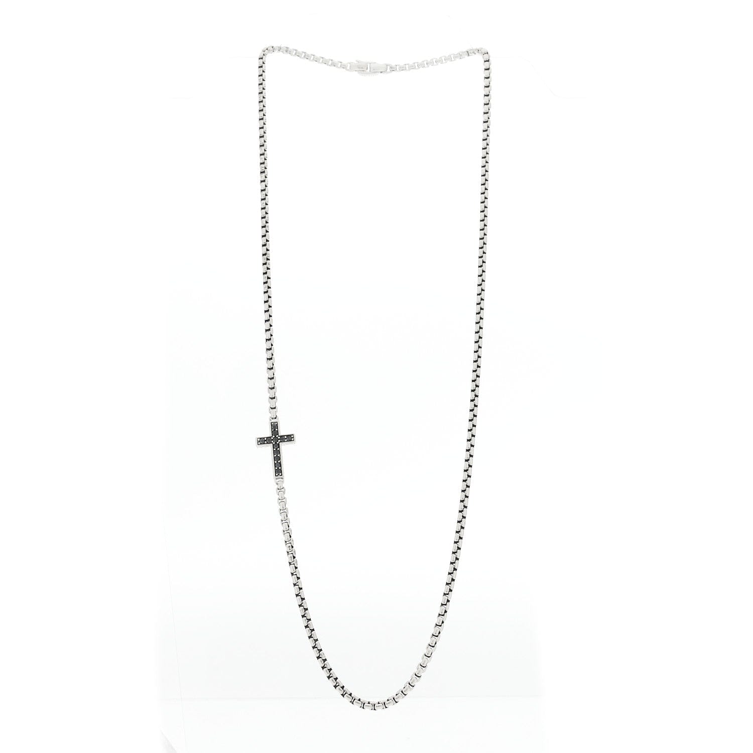 David Yurman Sterling Silver Black Diamond Streamline Cross Station Necklace 26"