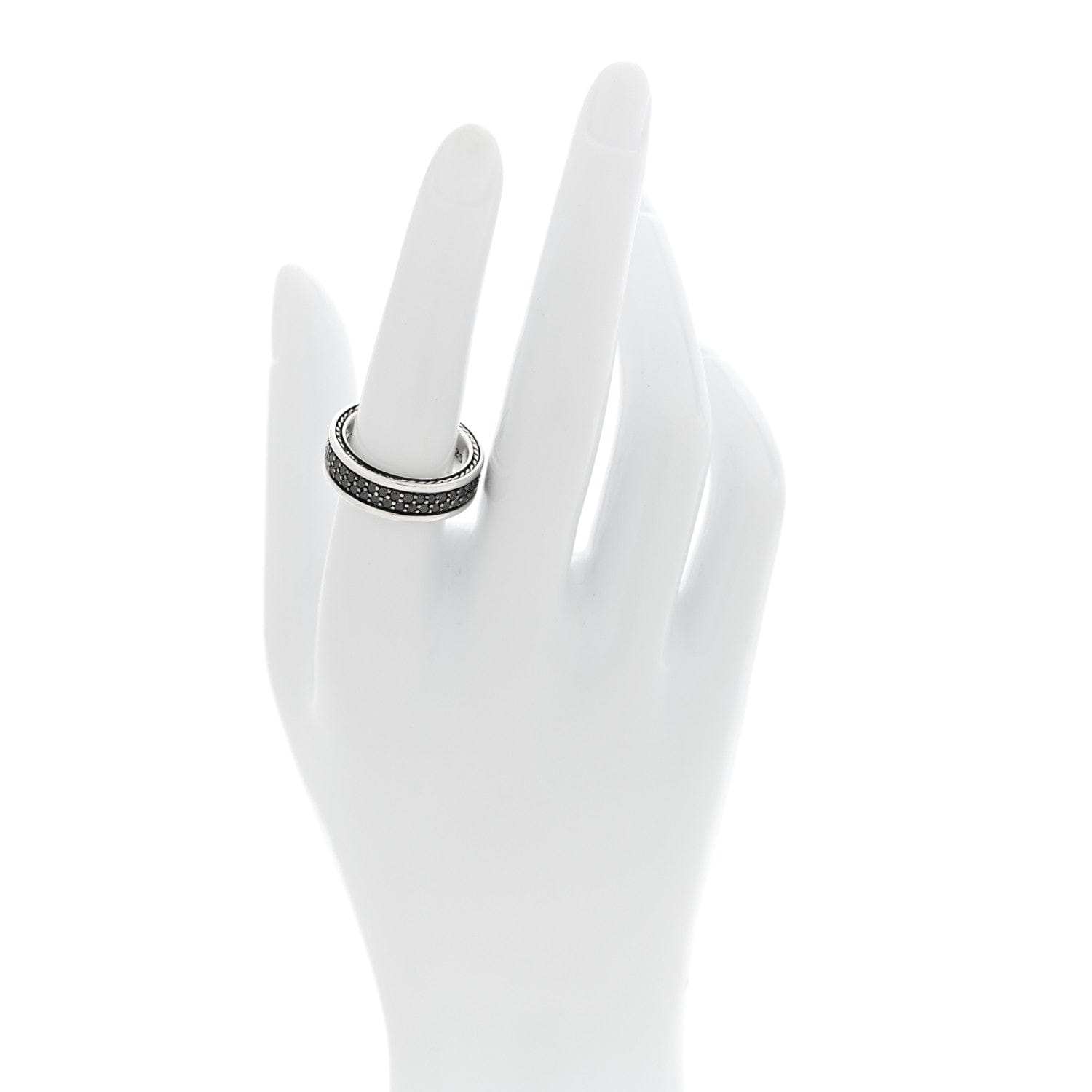 David Yurman Sterling Silver Black Diamond Streamline Two - Row Band Ring