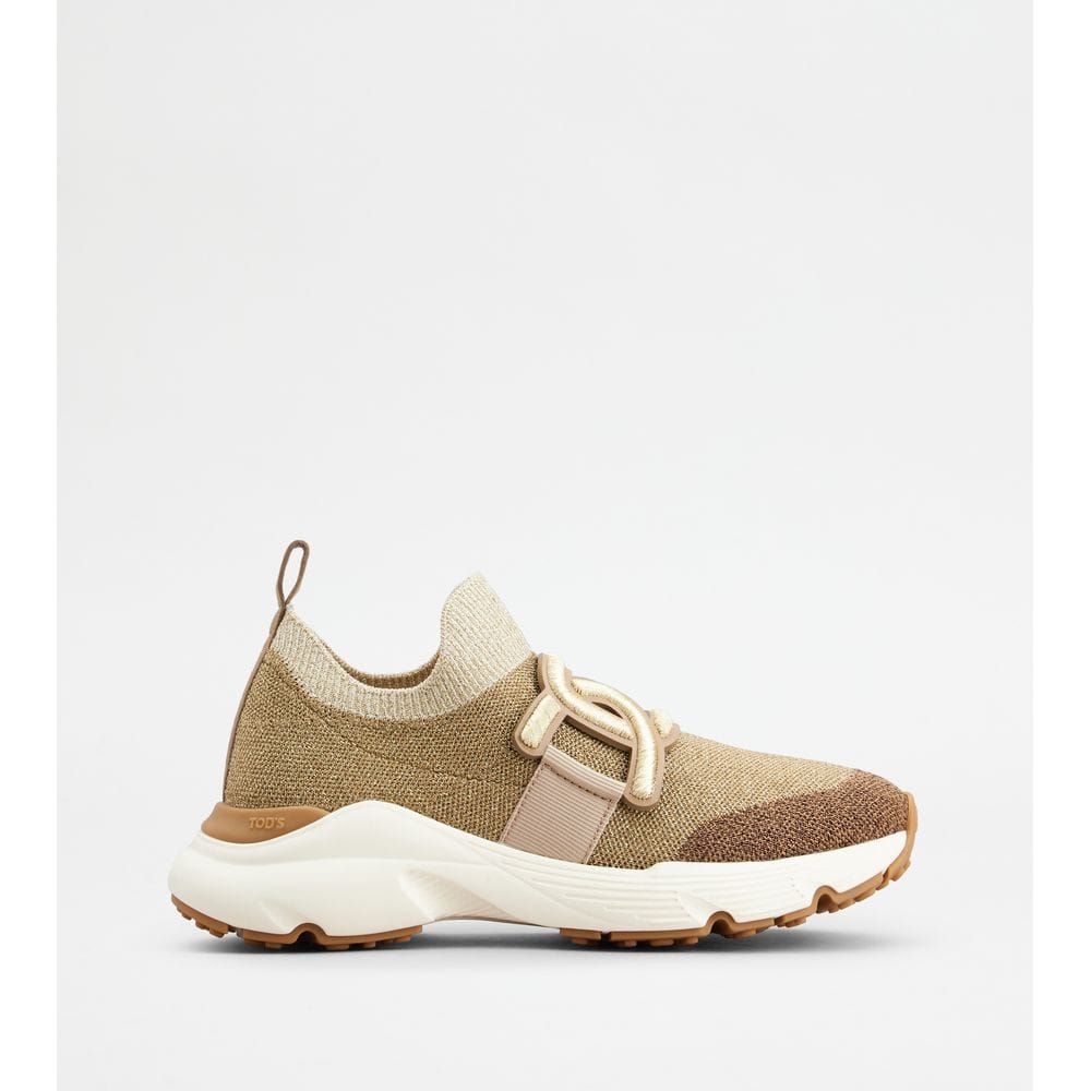 Tod's Tods Kate Slip - On Sneakers In Fabric Gold Brown Womens