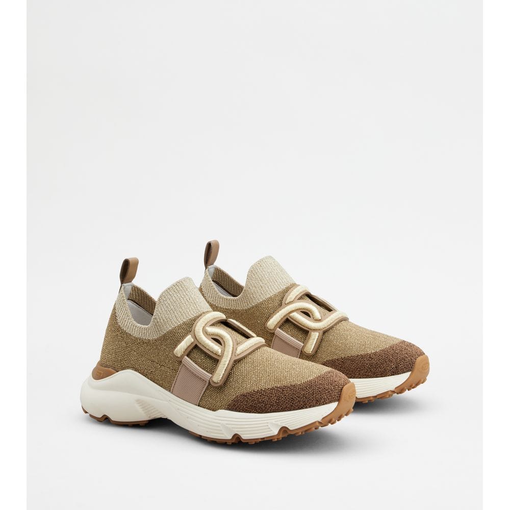 Tod's Tods Kate Slip - On Sneakers In Fabric Gold Brown Womens
