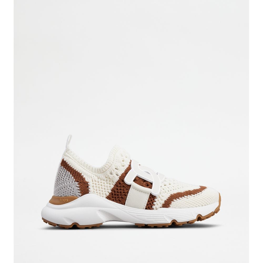 Tod's Tods Kate Slip - On Sneakers In Fabric Off White Brown Grey Womens