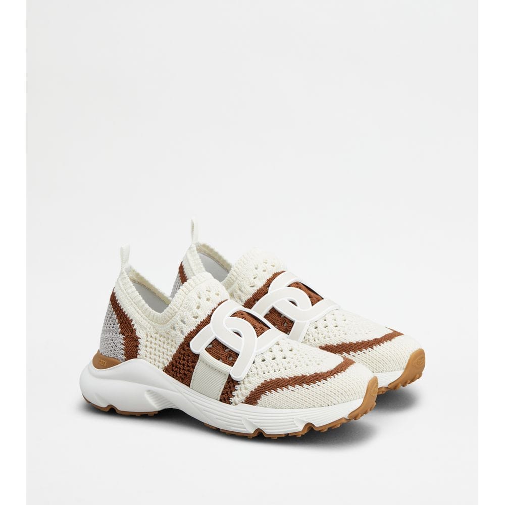Tod's Tods Kate Slip - On Sneakers In Fabric Off White Brown Grey Womens